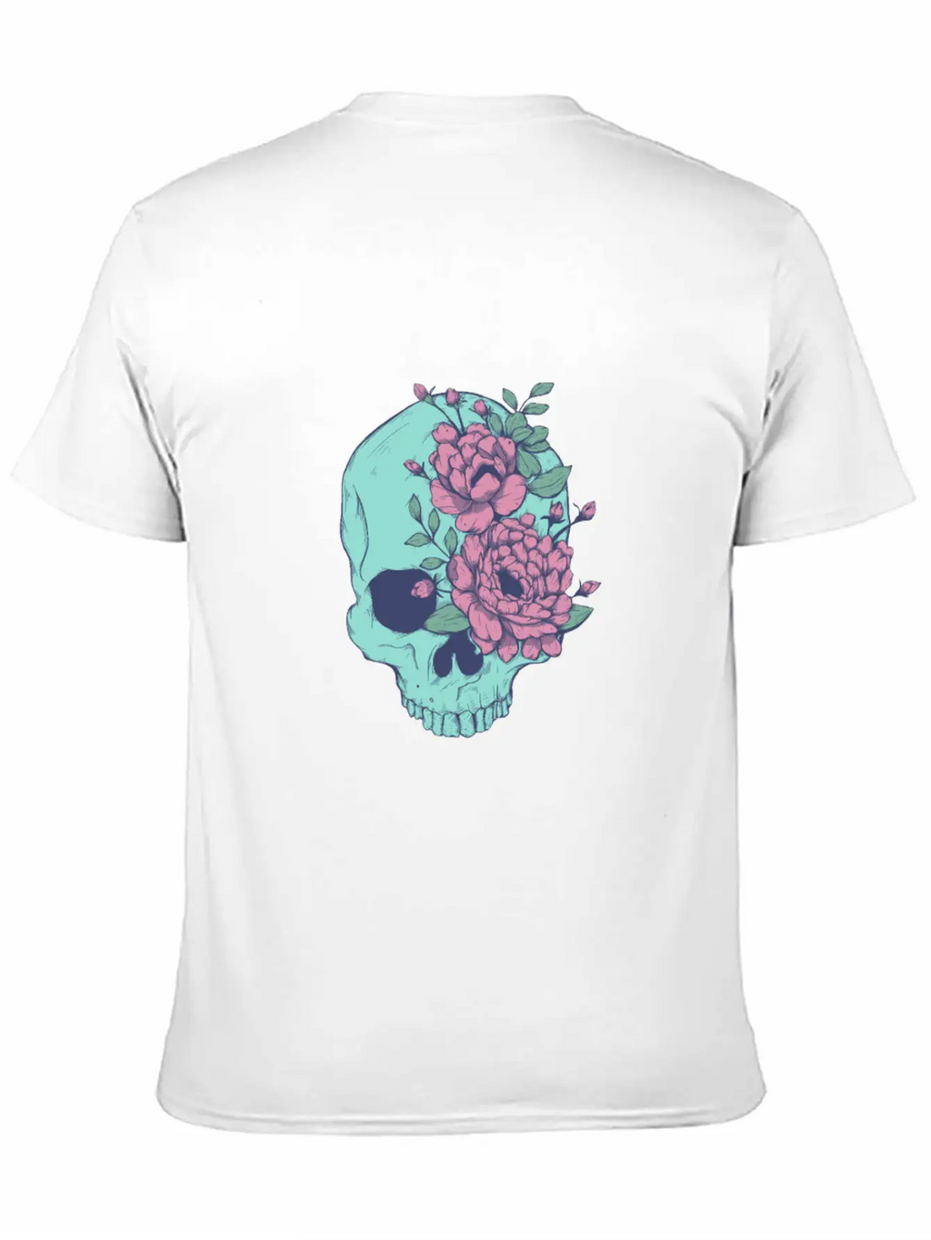Blue Floral Skull Unisex Casual T-Shirt – Clean Design For Daily Comfort