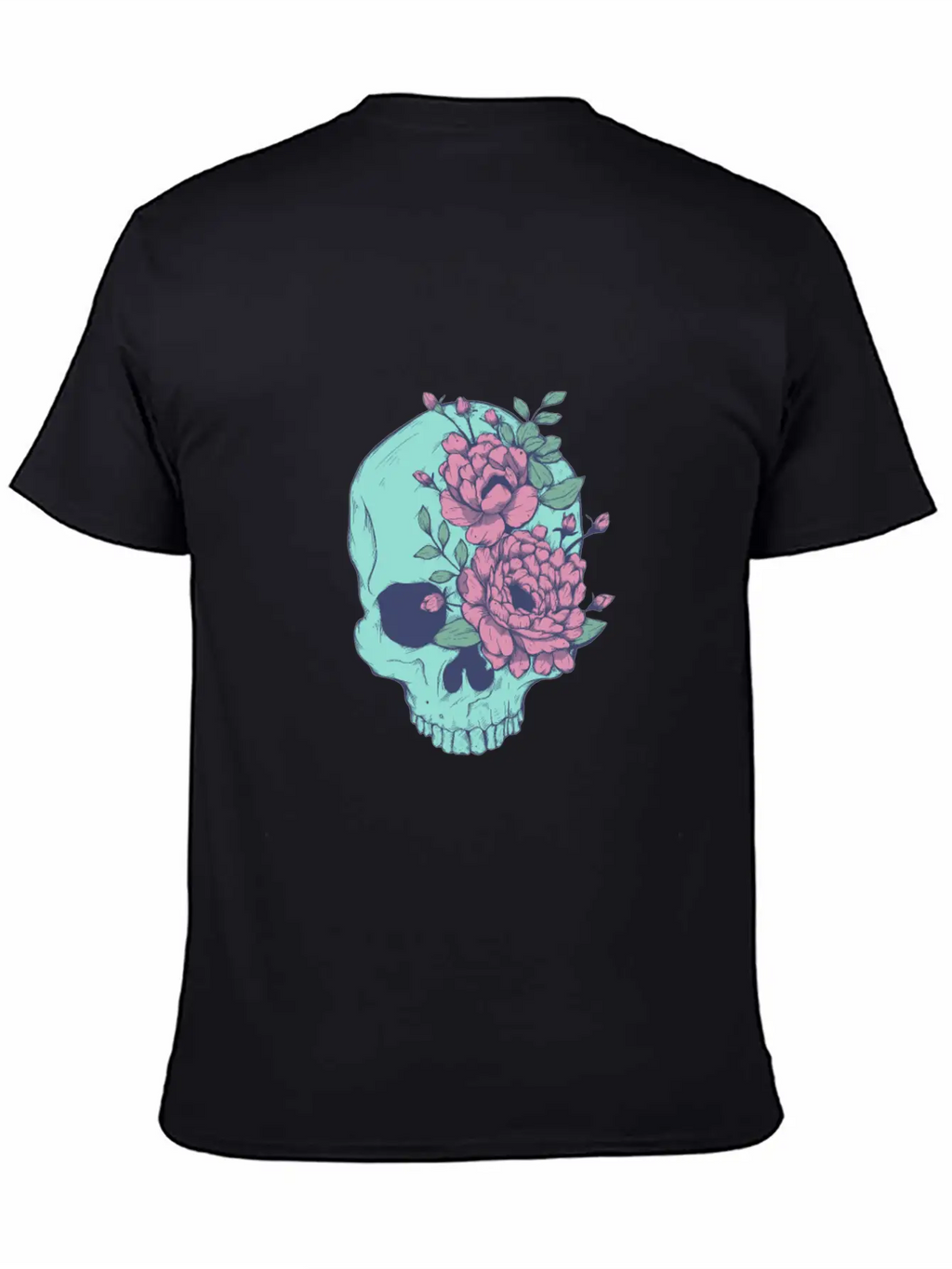 Blue Floral Skull Unisex Casual T-Shirt – Clean Design For Daily Comfort