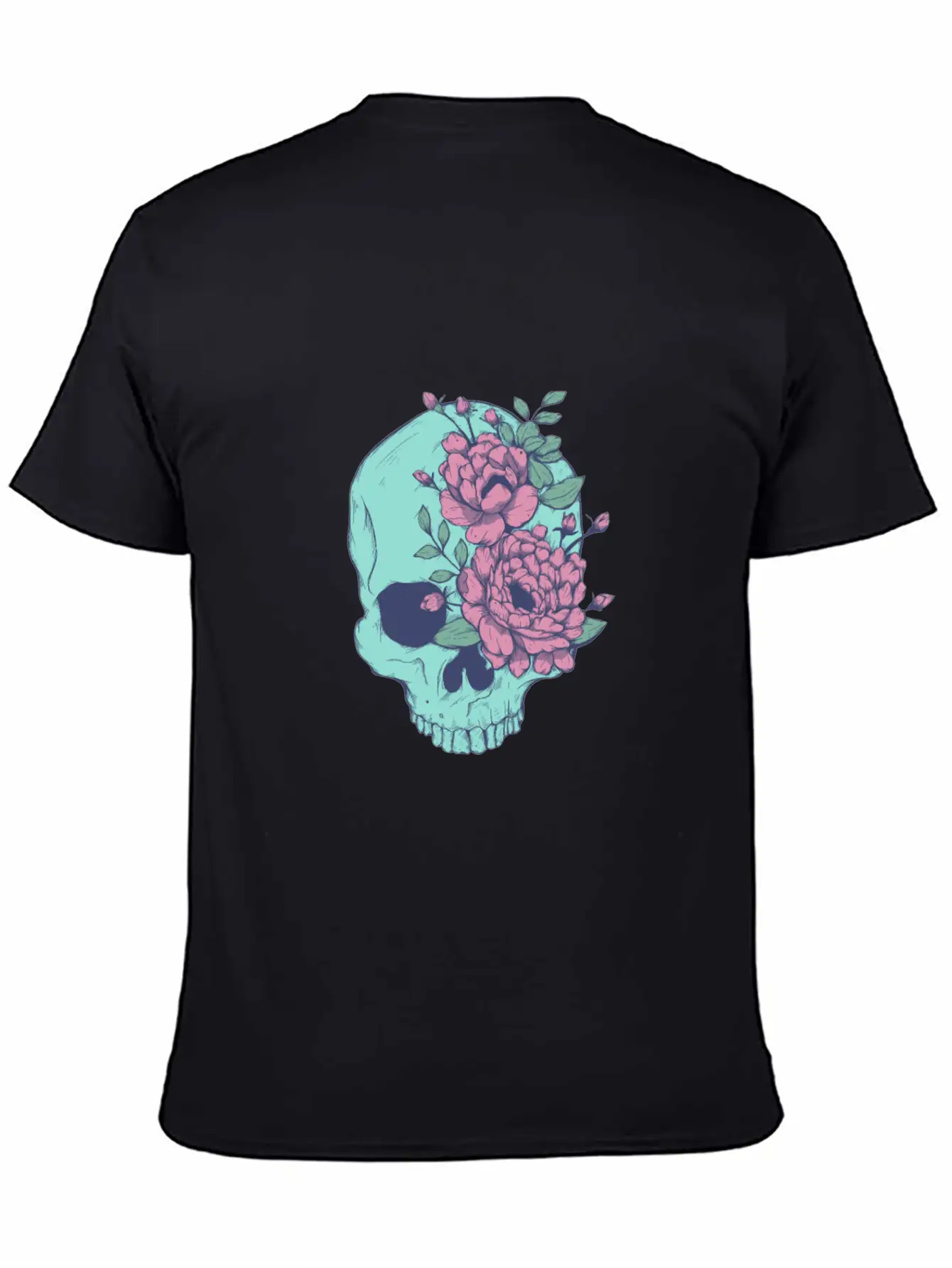 Blue Floral Skull Unisex Casual T-Shirt – Clean Design For Daily Comfort