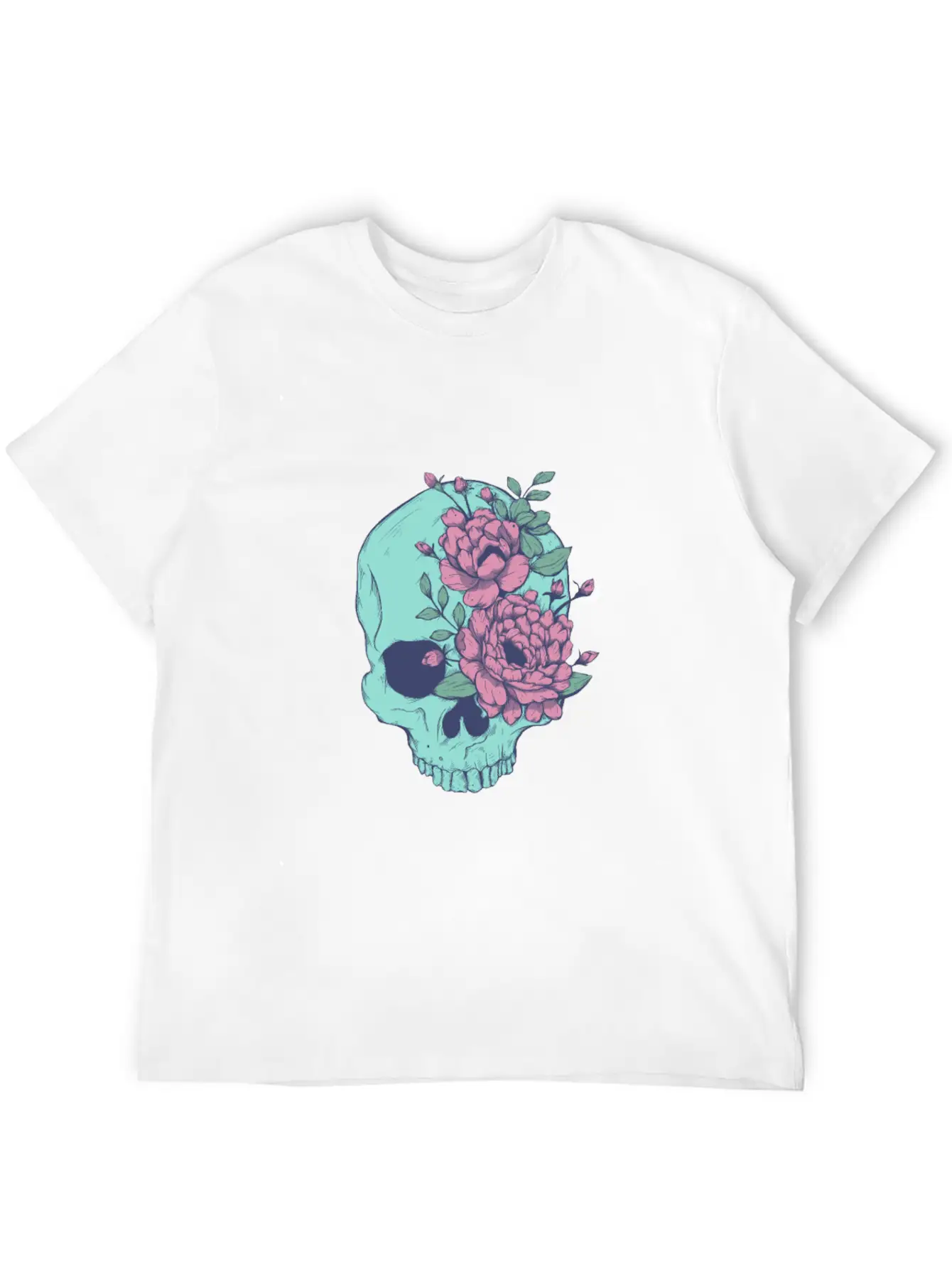 Blue Floral Skull Unisex Casual T-Shirt – Clean Design For Daily Comfort