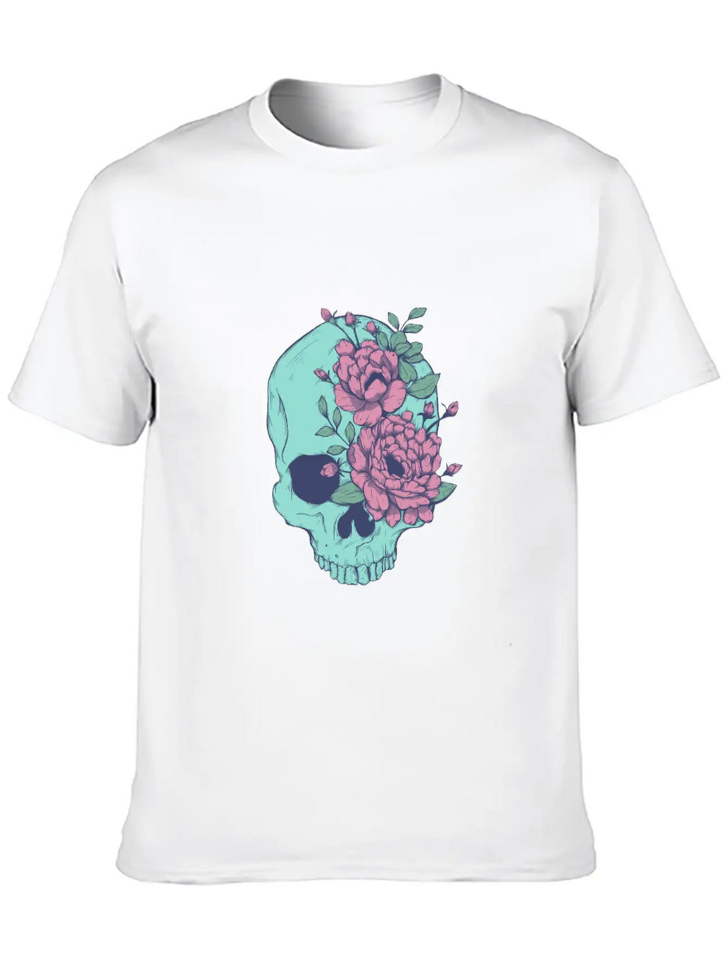 Blue Floral Skull Unisex Casual T-Shirt – Clean Design For Daily Comfort
