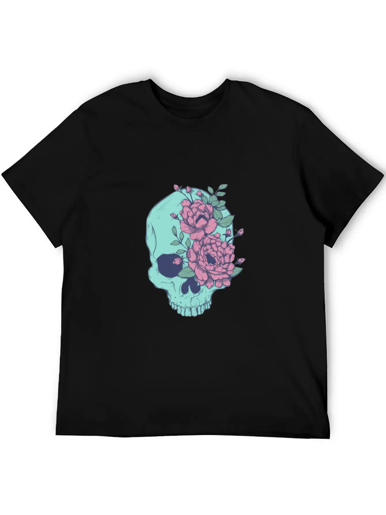 Blue Floral Skull Unisex Casual T-Shirt – Clean Design For Daily Comfort