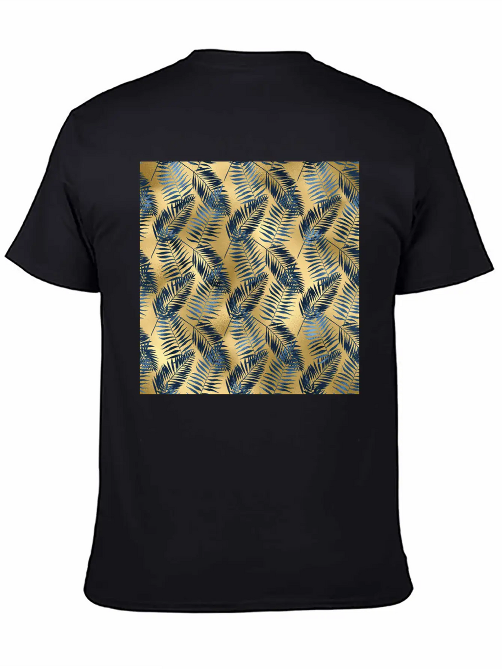 Blue Gold Palm Leaves Pattern Unisex Casual T-Shirt – Clean Design For Daily Comfort
