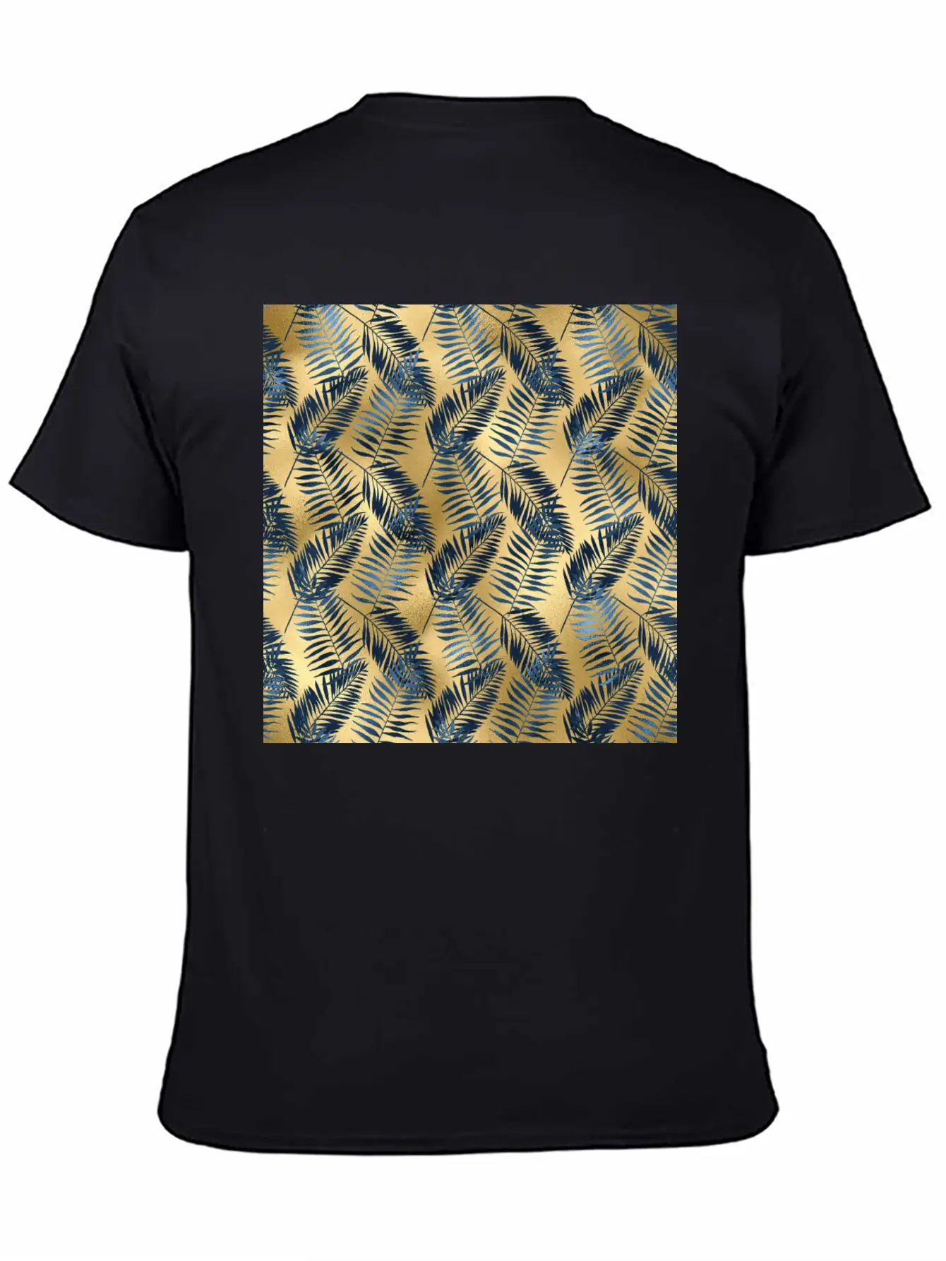 Blue Gold Palm Leaves Pattern Unisex Casual T-Shirt – Clean Design For Daily Comfort