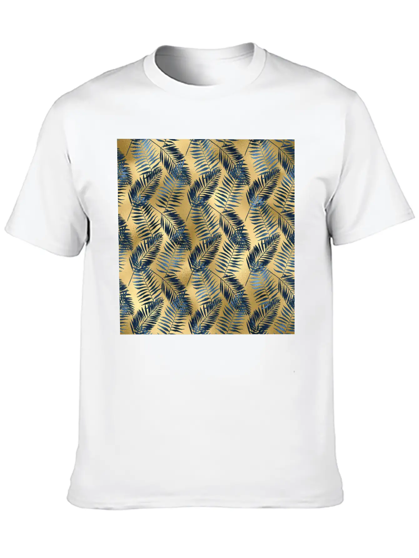 Blue Gold Palm Leaves Pattern Unisex Casual T-Shirt – Clean Design For Daily Comfort
