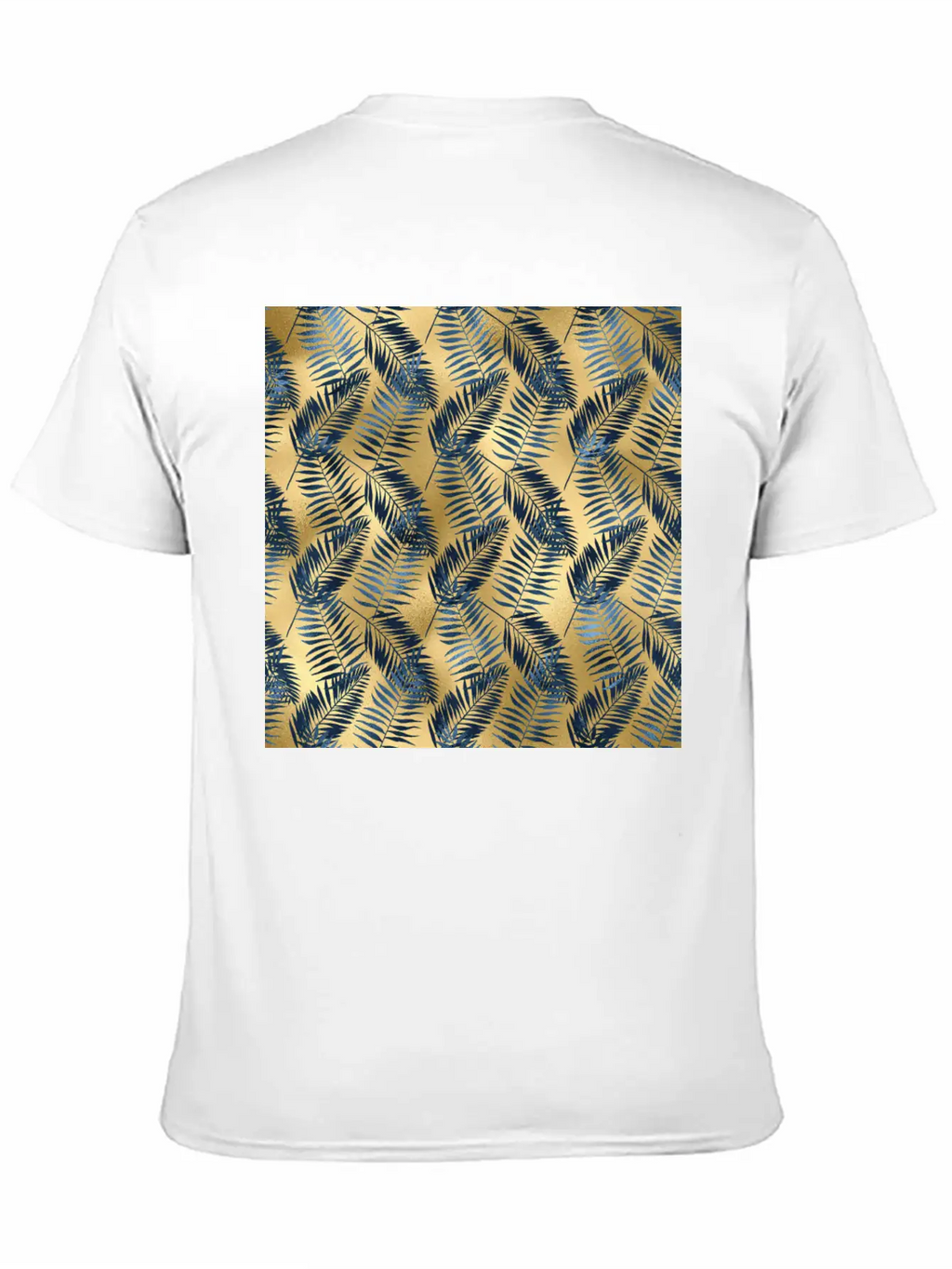Blue Gold Palm Leaves Pattern Unisex Casual T-Shirt – Clean Design For Daily Comfort