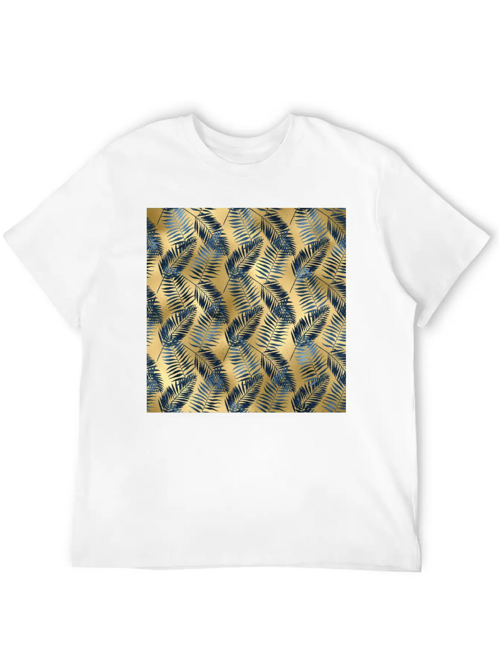 Blue Gold Palm Leaves Pattern Unisex Casual T-Shirt – Clean Design For Daily Comfort