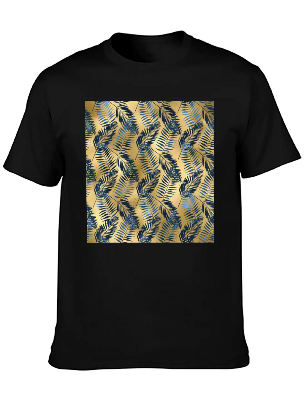 Blue Gold Palm Leaves Pattern Unisex Casual T-Shirt – Clean Design For Daily Comfort