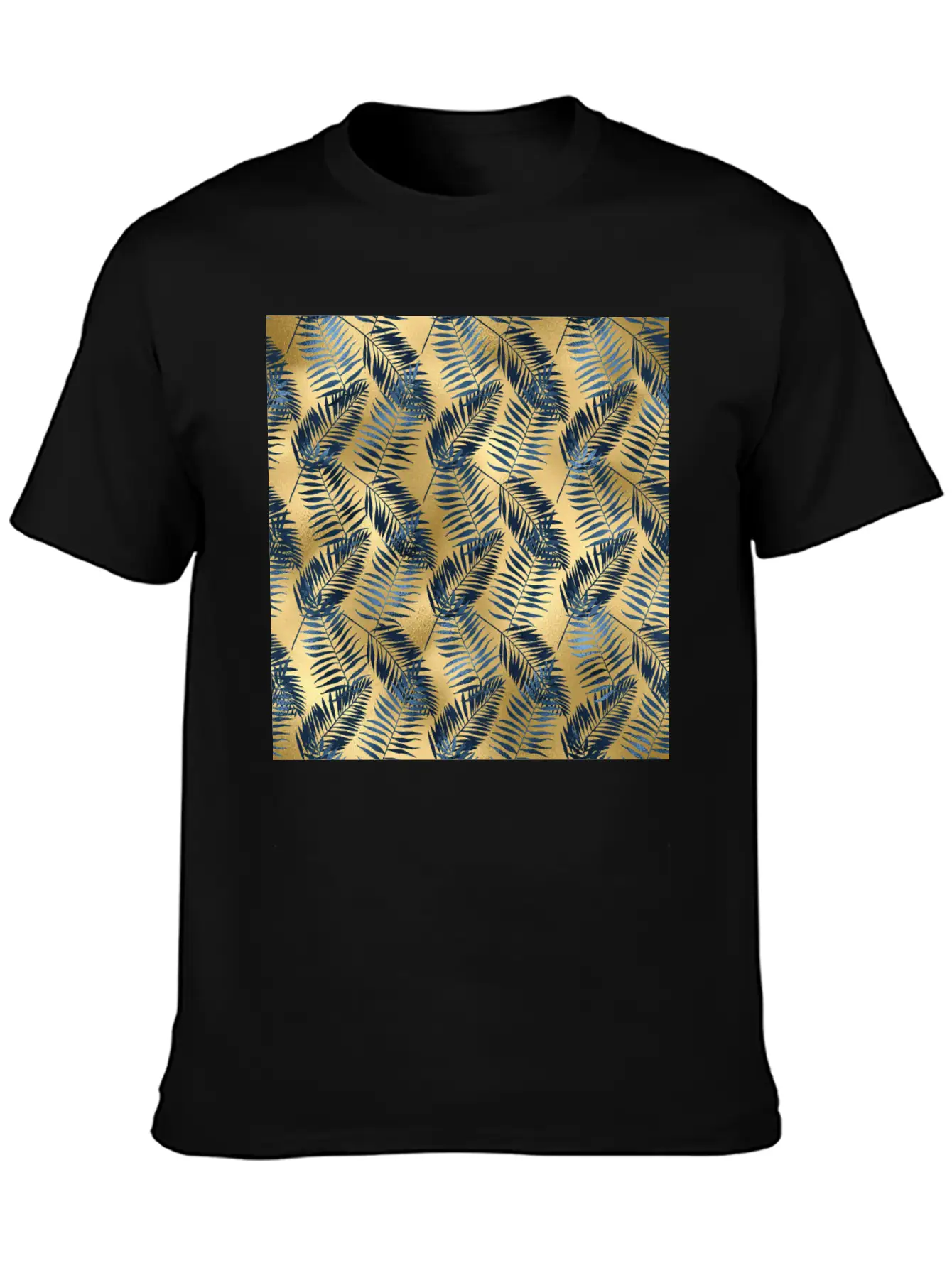 Blue Gold Palm Leaves Pattern Unisex Casual T-Shirt – Clean Design For Daily Comfort