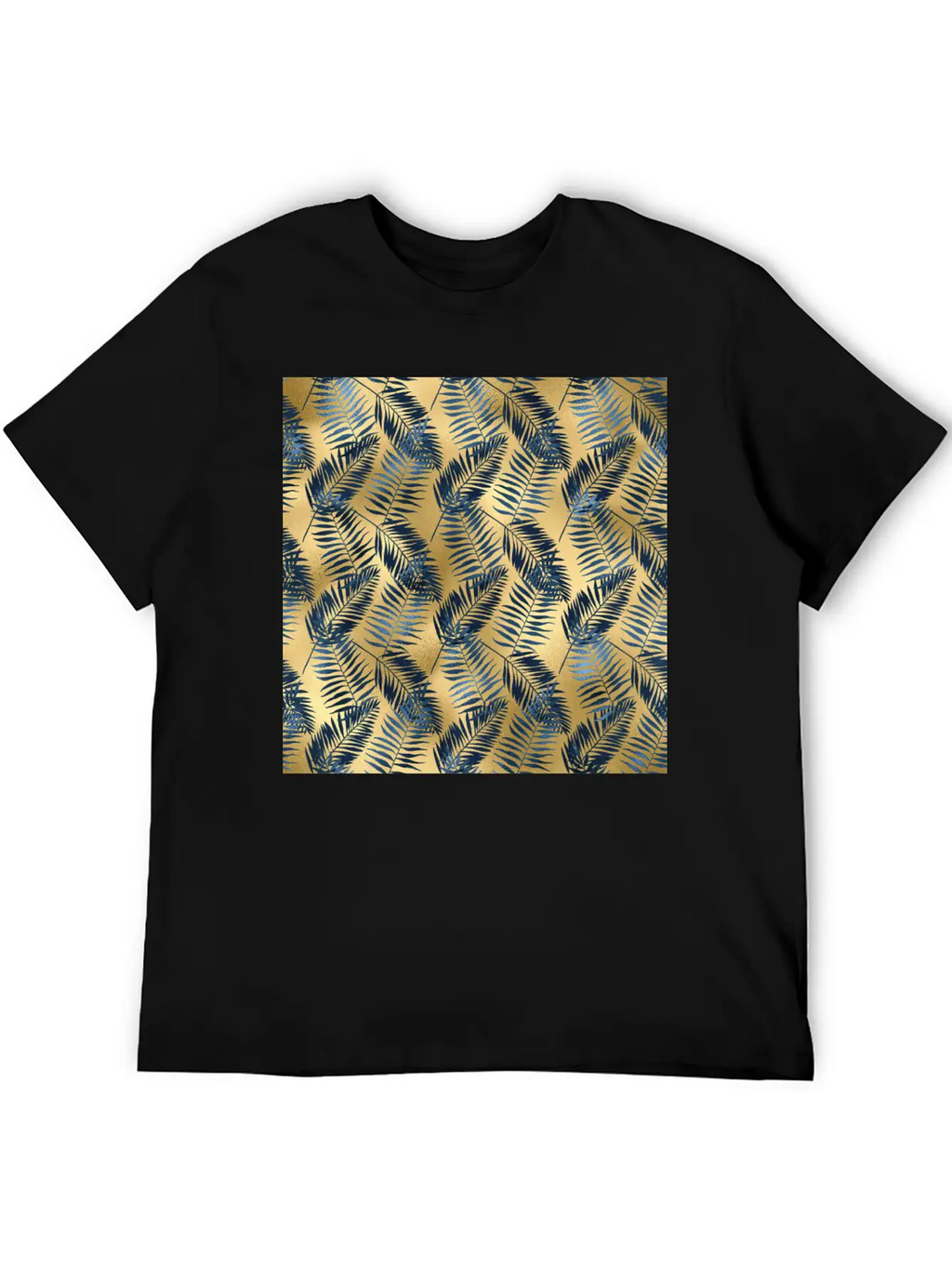 Blue Gold Palm Leaves Pattern Unisex Casual T-Shirt – Clean Design For Daily Comfort