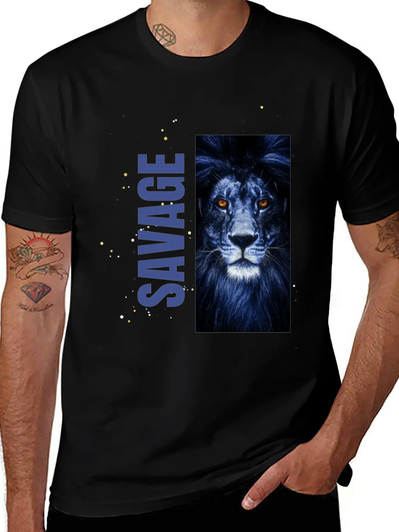 Blue Lion Savage Design Stylish Everyday T-Shirt – Unisex Basic Cotton Tee