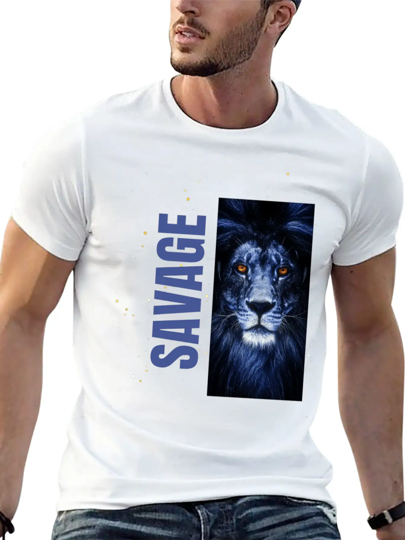 Blue Lion Savage Design Stylish Everyday T-Shirt – Unisex Basic Cotton Tee