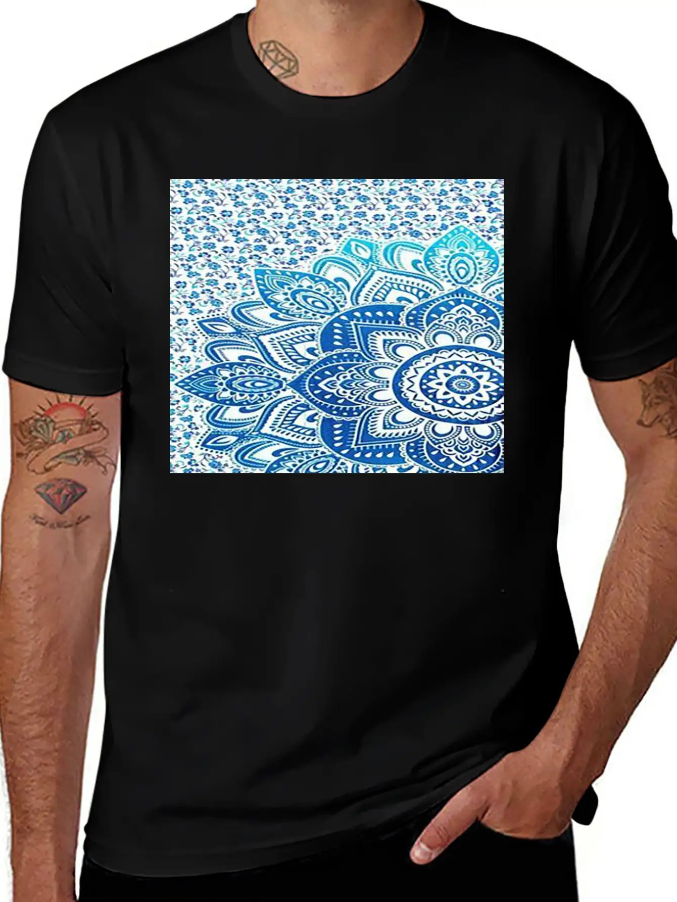 Blue Mandala Casual Graphic T-Shirt – Simple And Comfortable Daily Wear