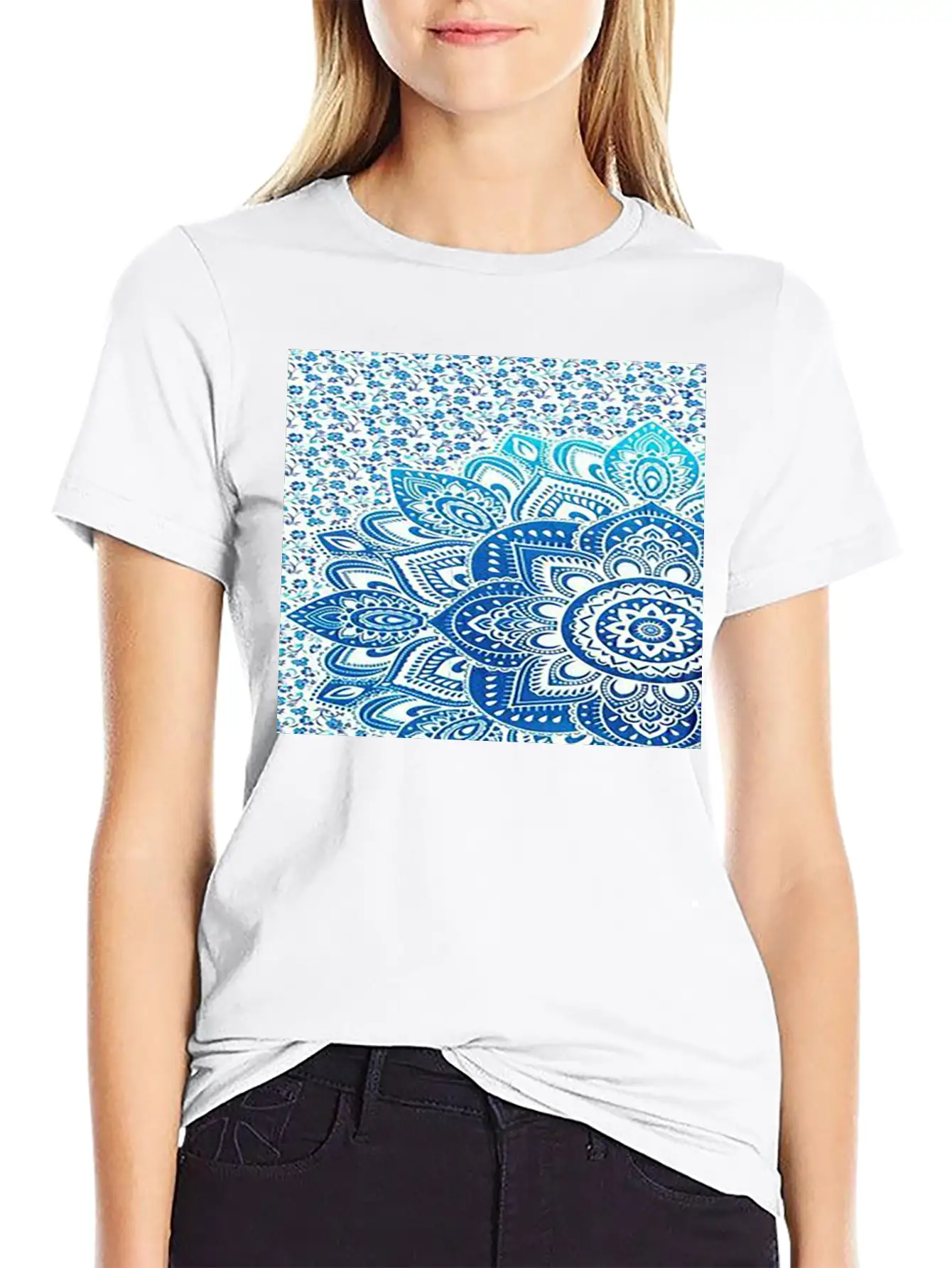 Blue Mandala Casual Graphic T-Shirt – Simple And Comfortable Daily Wear
