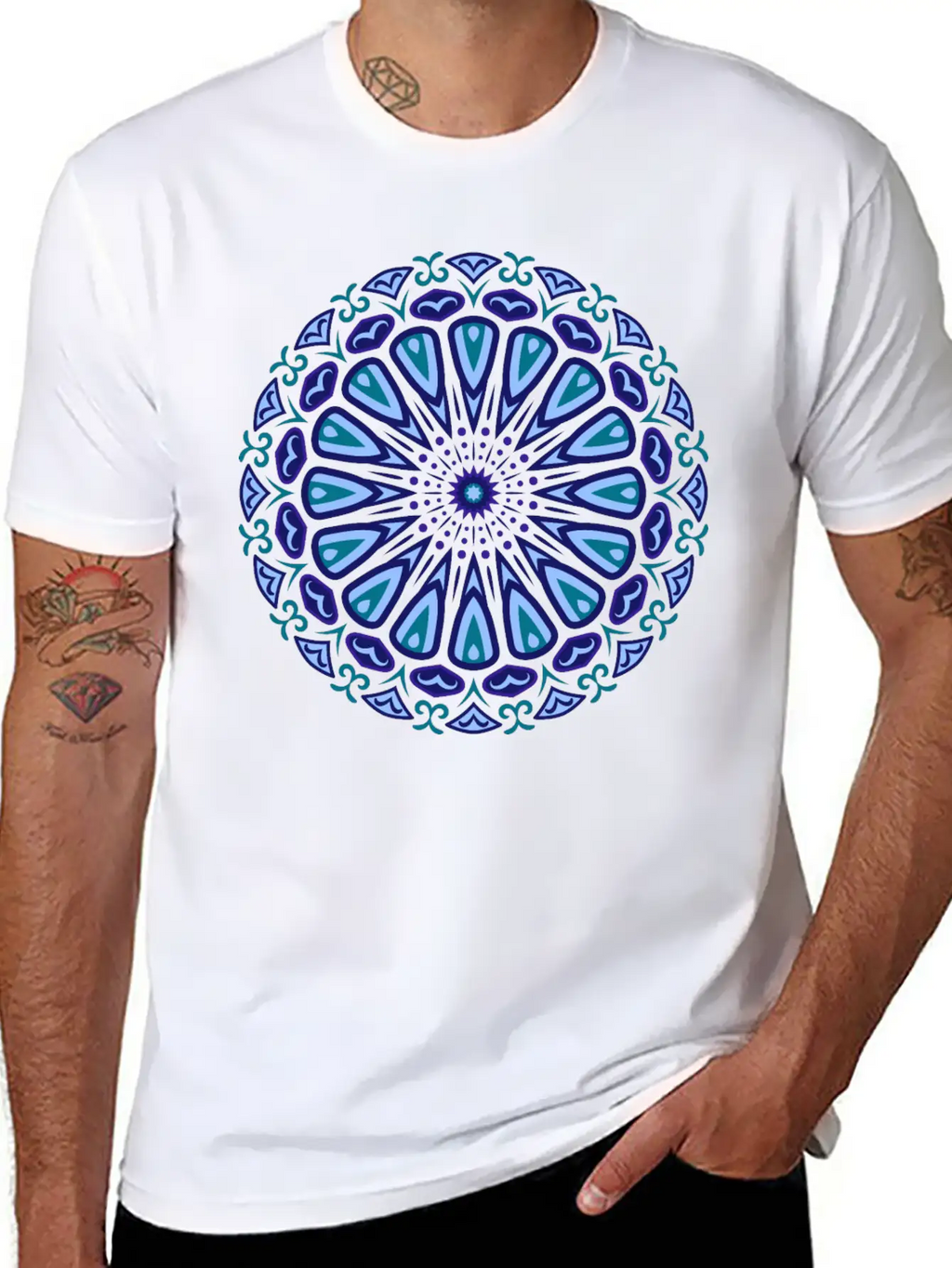 Blue Organic Boho Mandala Unisex Short Sleeve Soft Cotton T-Shirt – Casual Everyday Wear