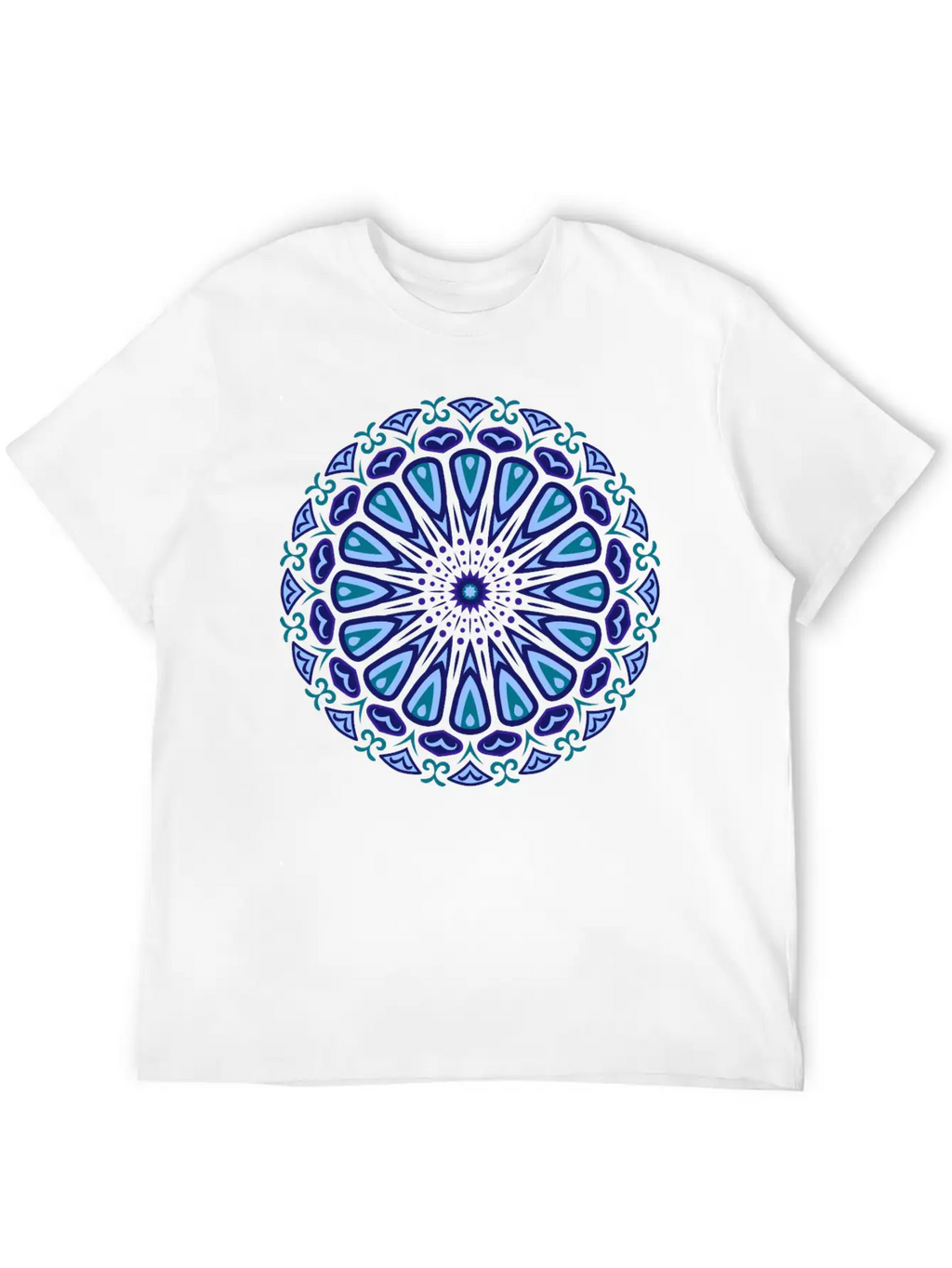 Blue Organic Boho Mandala Unisex Short Sleeve Soft Cotton T-Shirt – Casual Everyday Wear