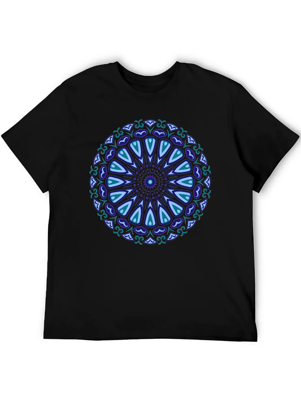 Blue Organic Boho Mandala Unisex Short Sleeve Soft Cotton T-Shirt – Casual Everyday Wear
