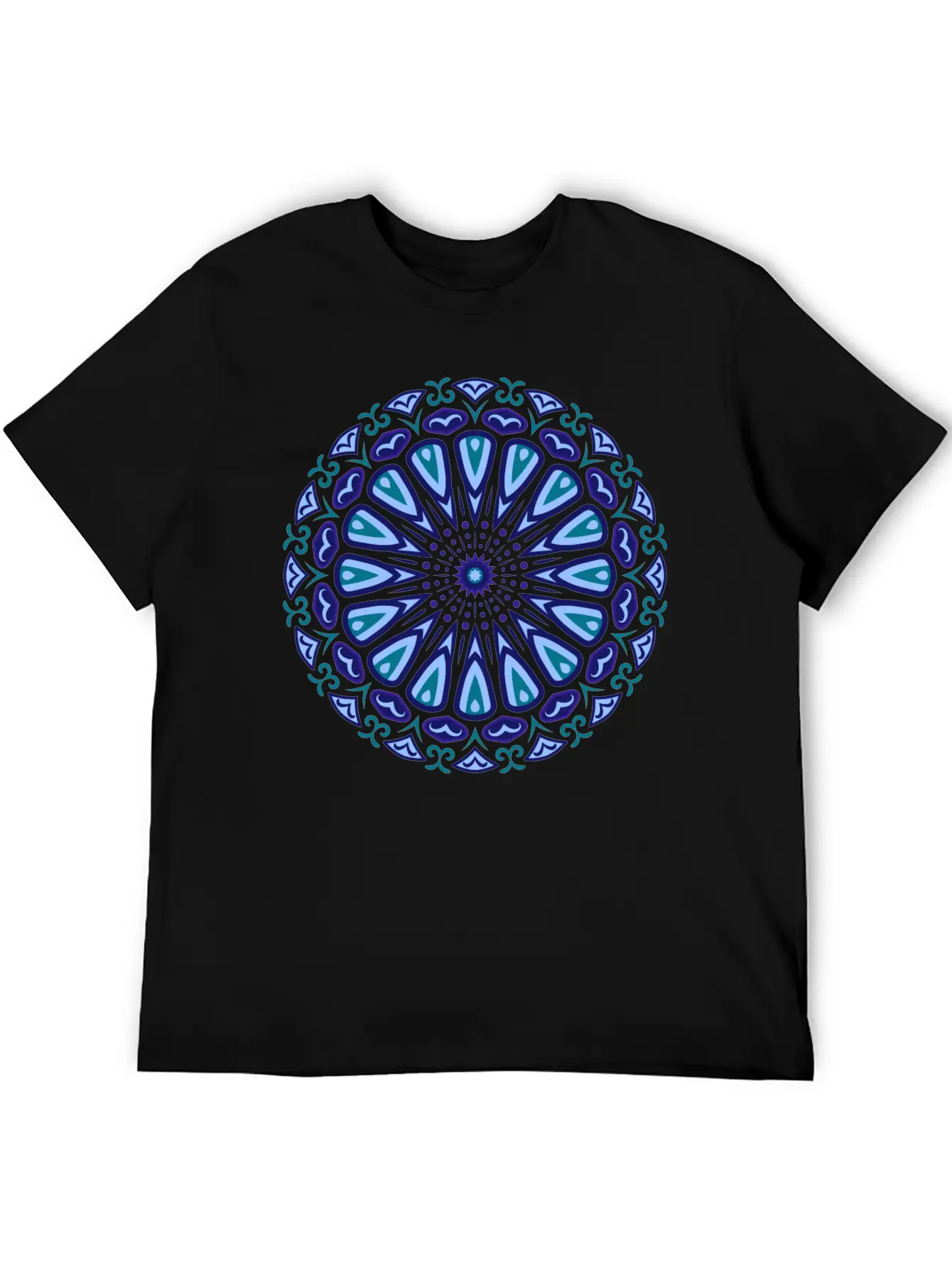 Blue Organic Boho Mandala Unisex Short Sleeve Soft Cotton T-Shirt – Casual Everyday Wear