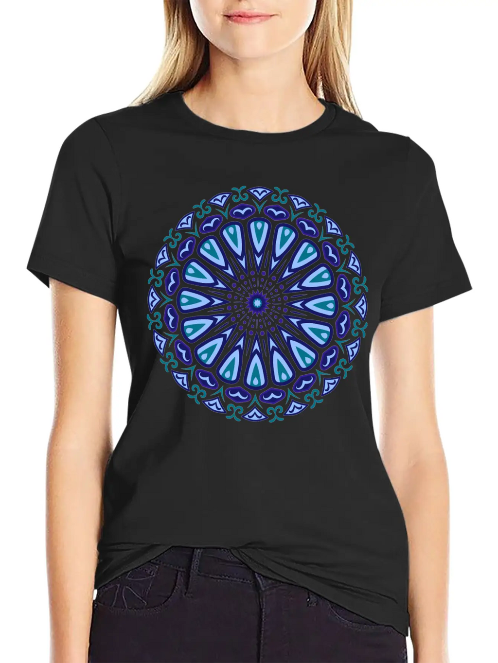 Blue Organic Boho Mandala Unisex Short Sleeve Soft Cotton T-Shirt – Casual Everyday Wear