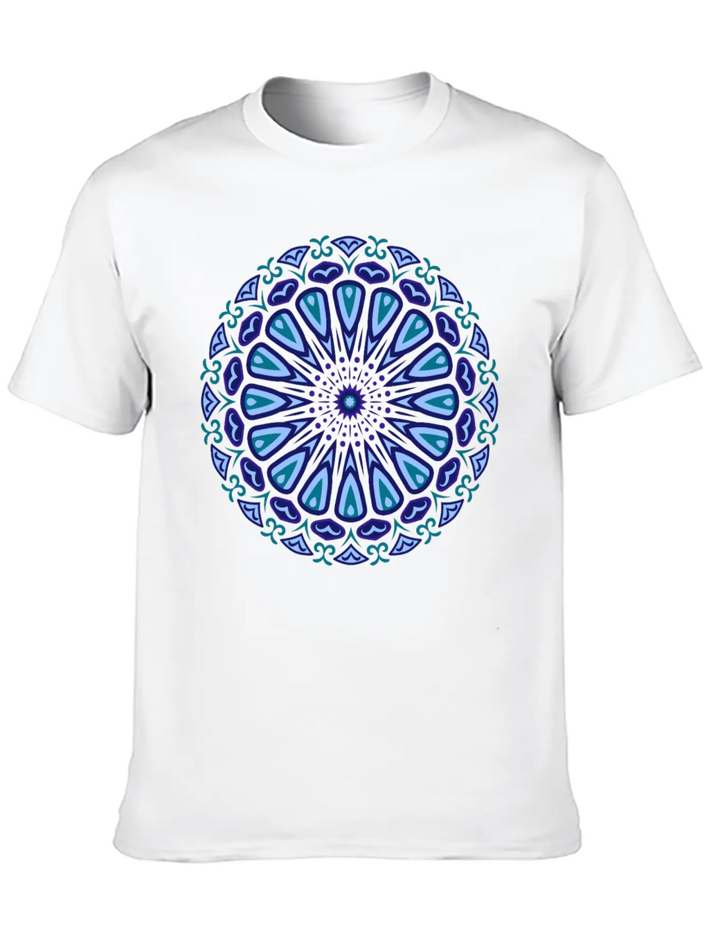 Blue Organic Boho Mandala Unisex Short Sleeve Soft Cotton T-Shirt – Casual Everyday Wear