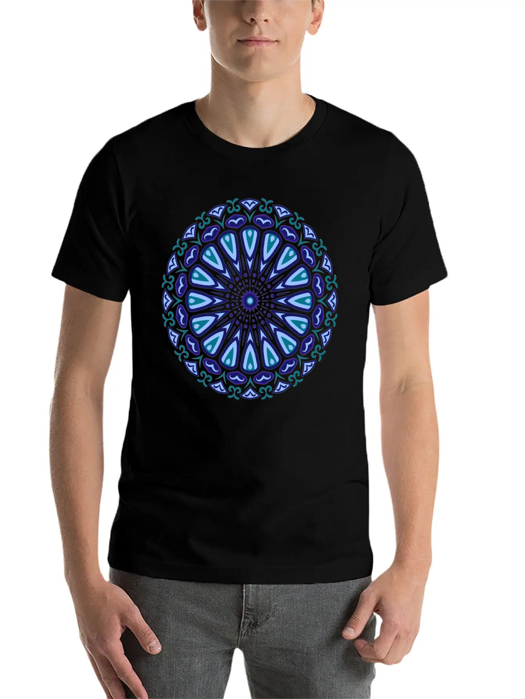 Blue Organic Boho Mandala Unisex Short Sleeve Soft Cotton T-Shirt – Casual Everyday Wear