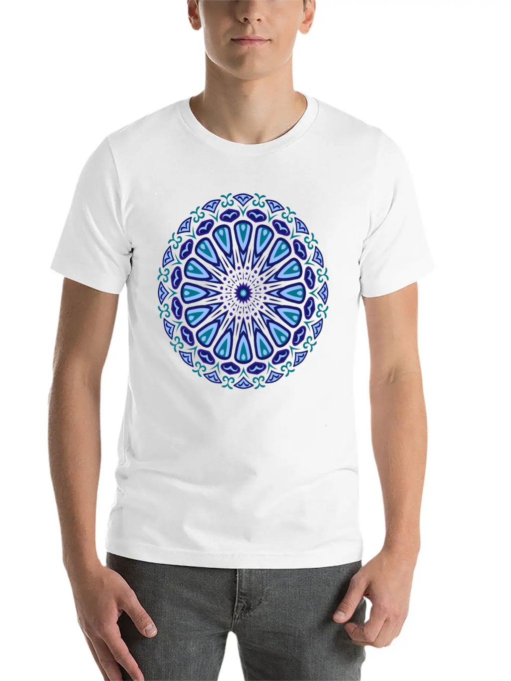 Blue Organic Boho Mandala Unisex Short Sleeve Soft Cotton T-Shirt – Casual Everyday Wear