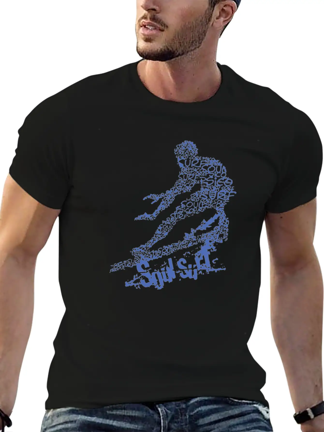 Blue Surfing Logo Humour Stylish Everyday T-Shirt – Unisex Basic Cotton Tee