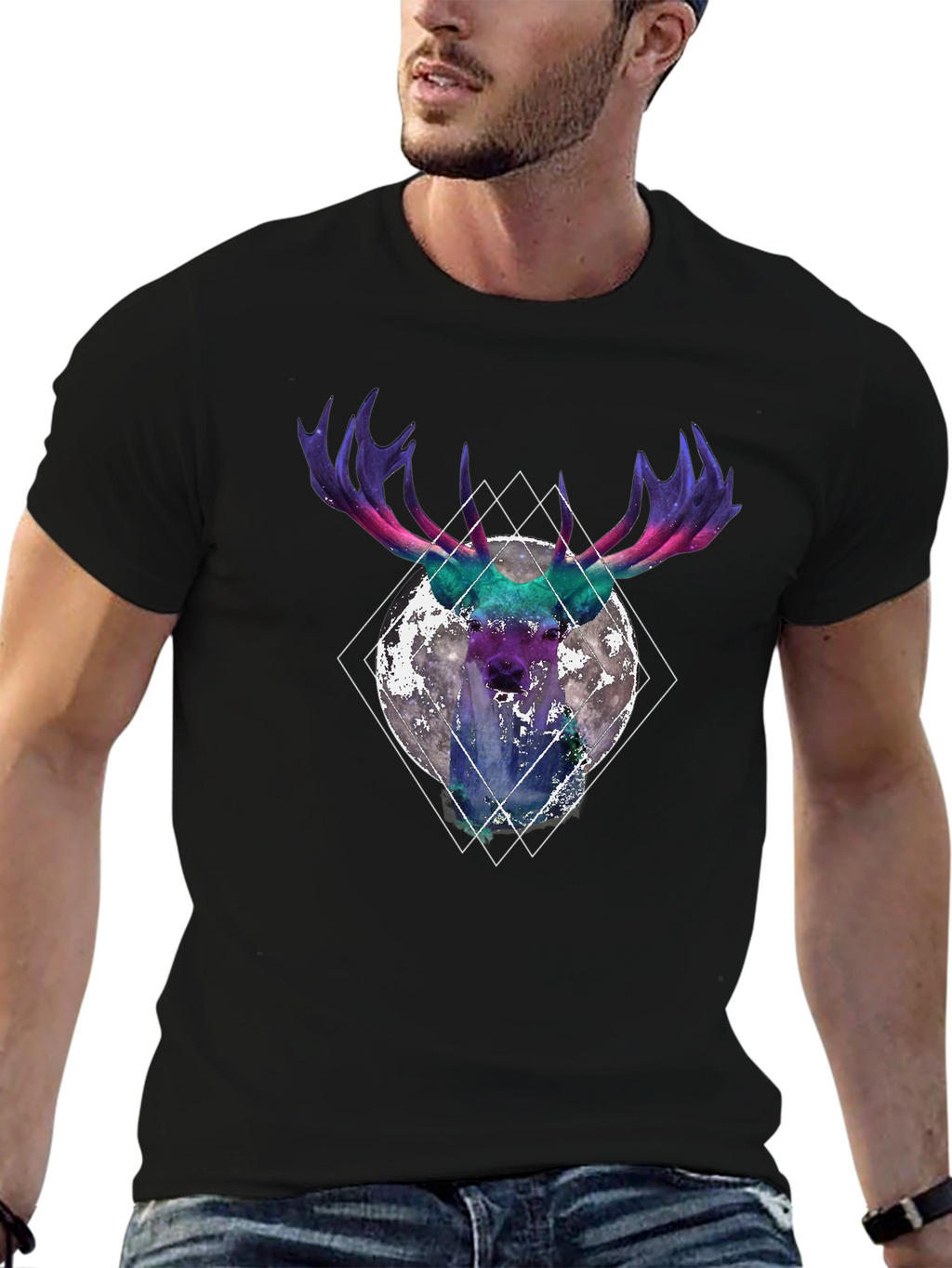 Cosmic Moose Graphic T-Shirt - Black