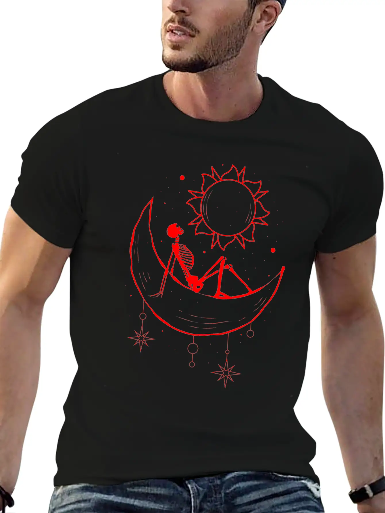 Bohemian Aesthetic Gothic Skeleton Sun And Moon Unisex Casual T-Shirt – Clean Design For Daily Comfort