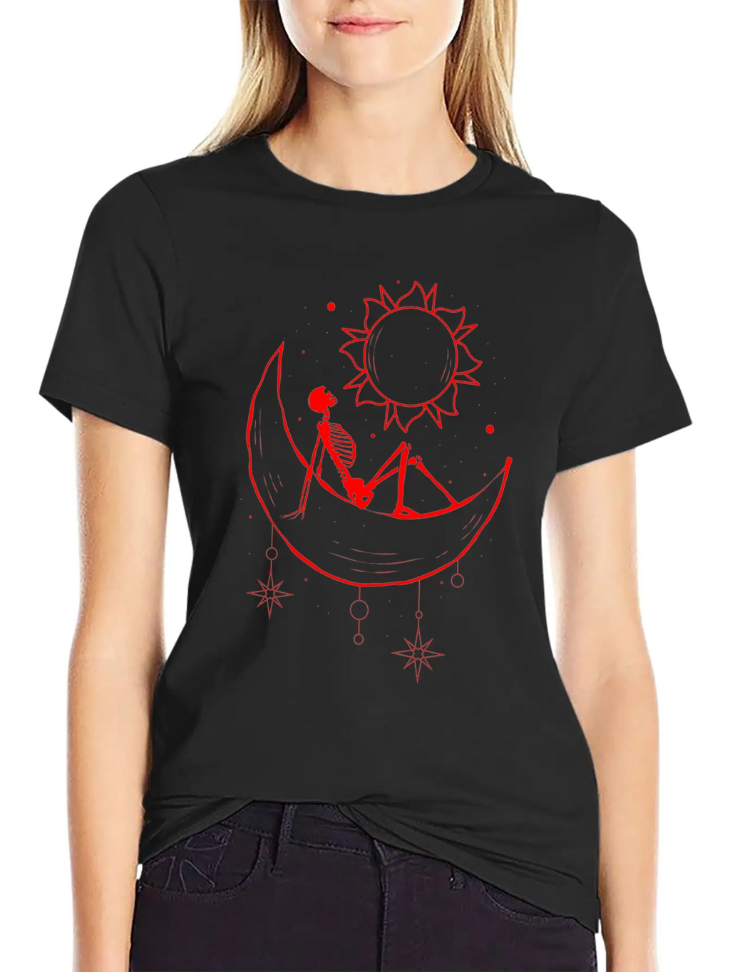 Bohemian Aesthetic Gothic Skeleton Sun And Moon Unisex Casual T-Shirt – Clean Design For Daily Comfort