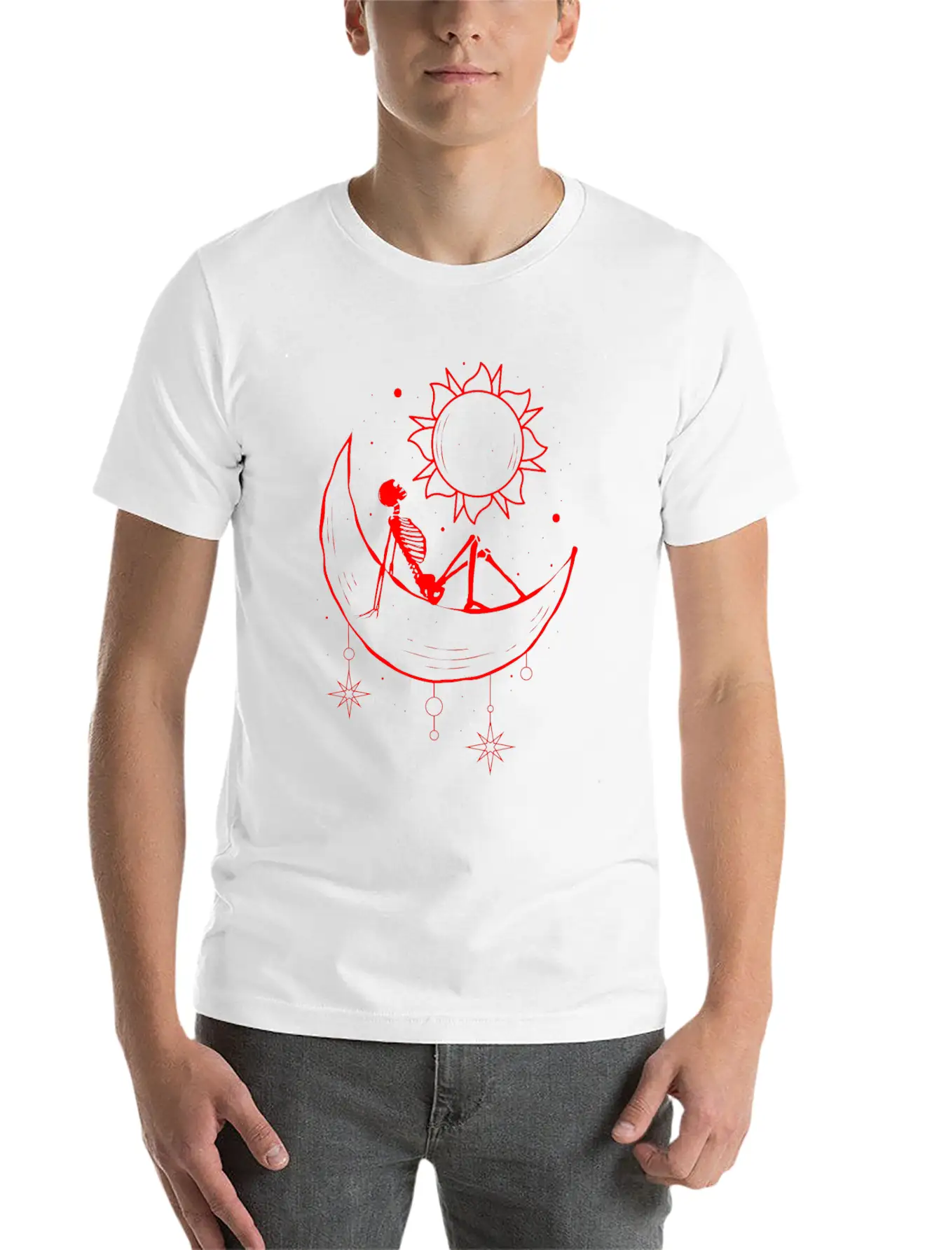 Bohemian Aesthetic Gothic Skeleton Sun And Moon Unisex Casual T-Shirt – Clean Design For Daily Comfort