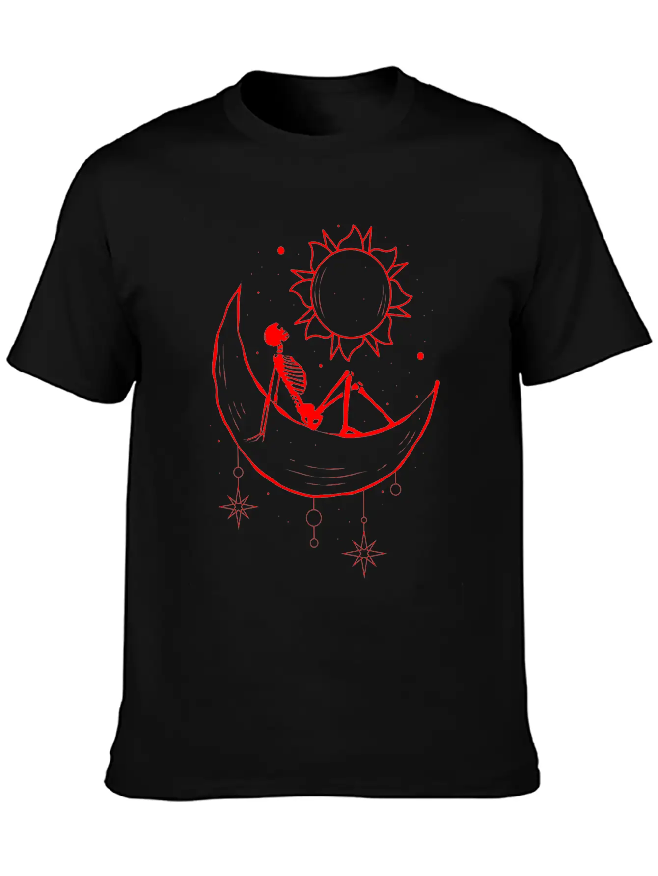 Bohemian Aesthetic Gothic Skeleton Sun And Moon Unisex Casual T-Shirt – Clean Design For Daily Comfort