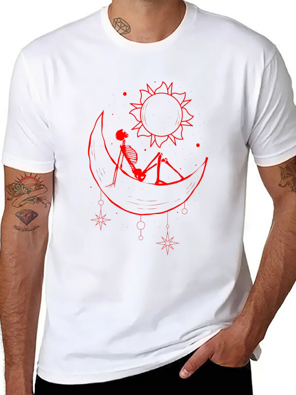 Bohemian Aesthetic Gothic Skeleton Sun And Moon Unisex Casual T-Shirt – Clean Design For Daily Comfort