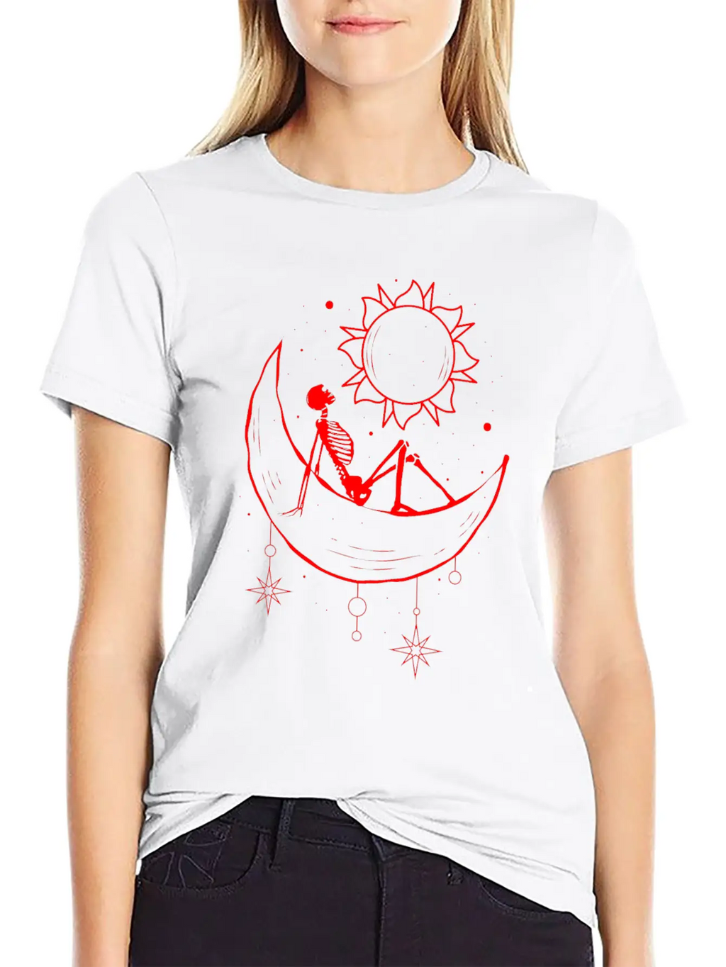 Bohemian Aesthetic Gothic Skeleton Sun And Moon Unisex Casual T-Shirt – Clean Design For Daily Comfort