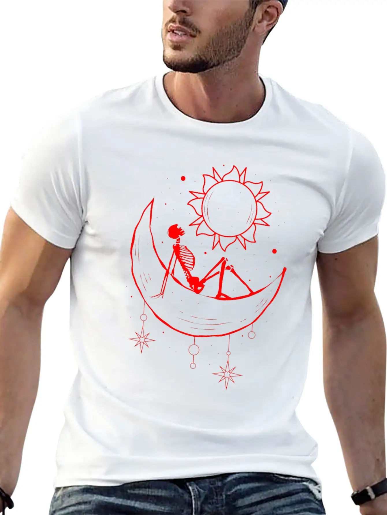 Bohemian Aesthetic Gothic Skeleton Sun And Moon Unisex Casual T-Shirt – Clean Design For Daily Comfort