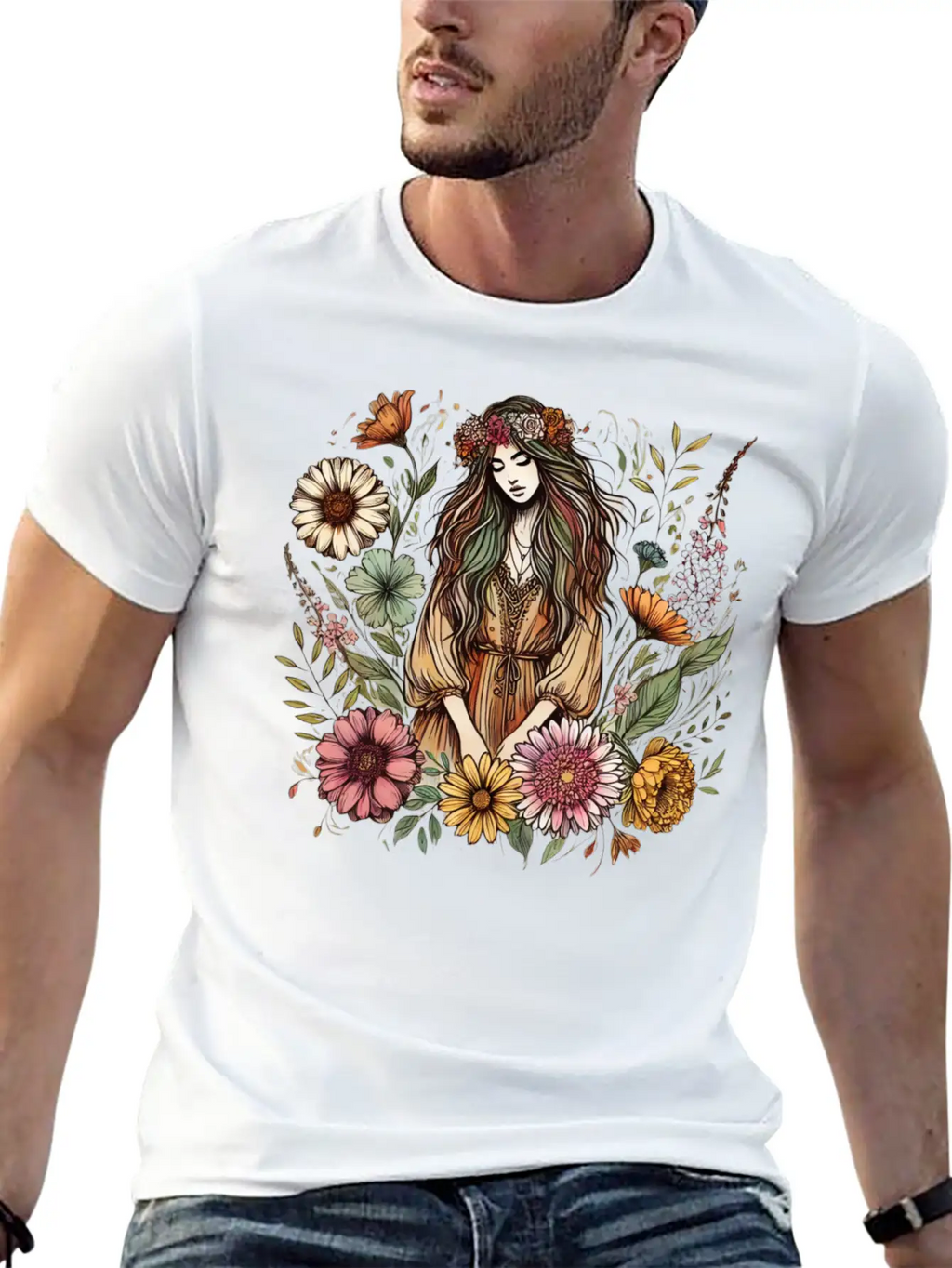 Boho Botanical Woman In Colour Unisex Casual T-Shirt – Clean Design For Daily Comfort