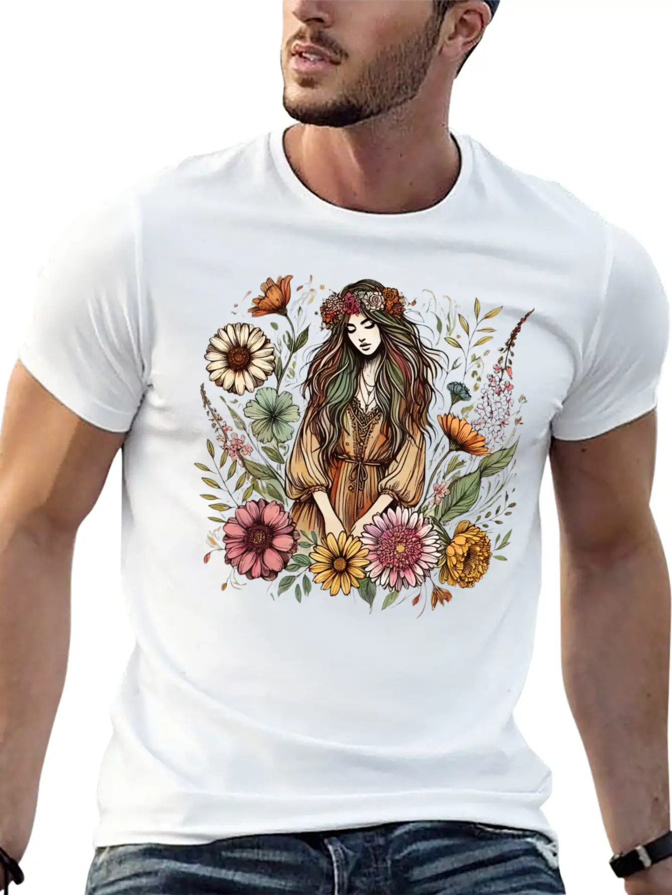 Boho Botanical Woman In Colour Unisex Casual T-Shirt – Clean Design For Daily Comfort