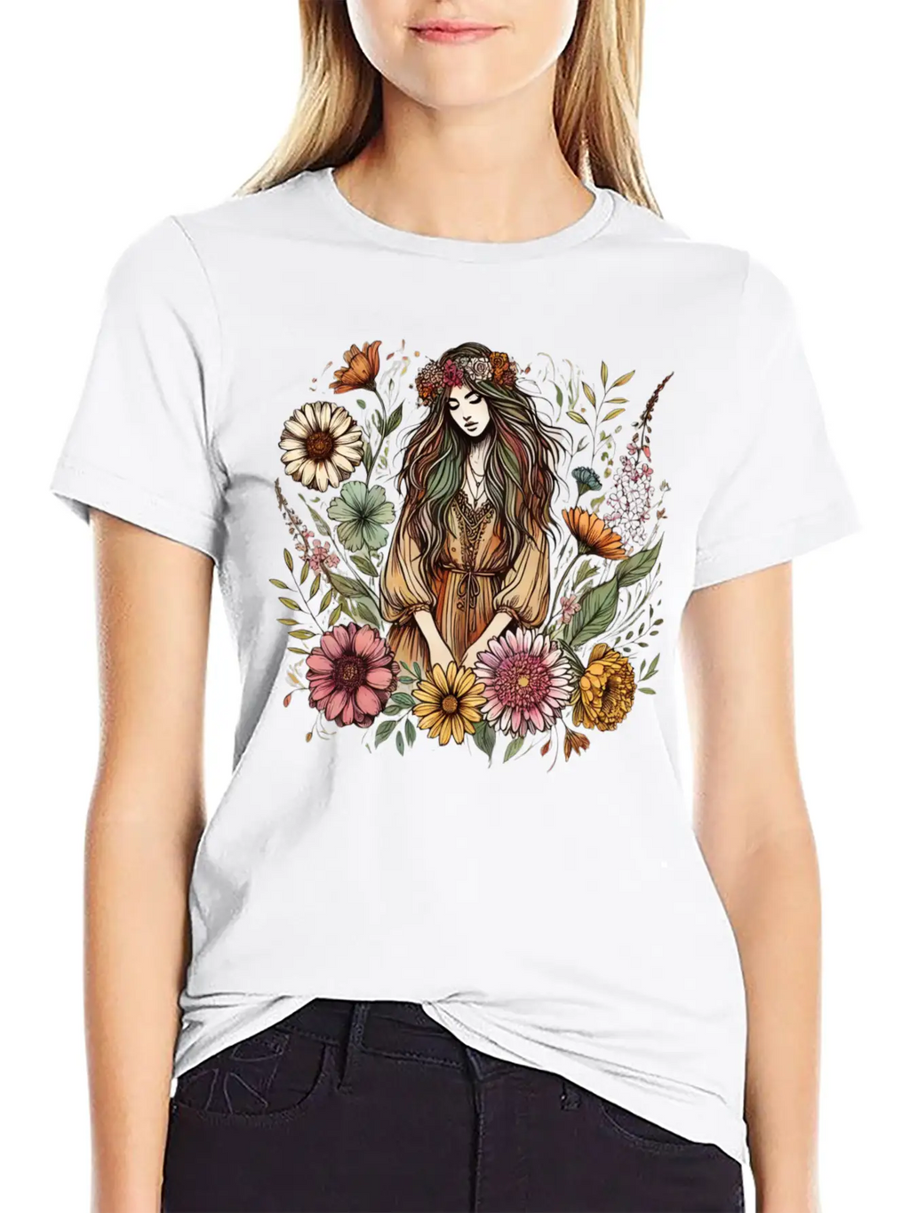 Boho Botanical Woman In Colour Unisex Casual T-Shirt – Clean Design For Daily Comfort