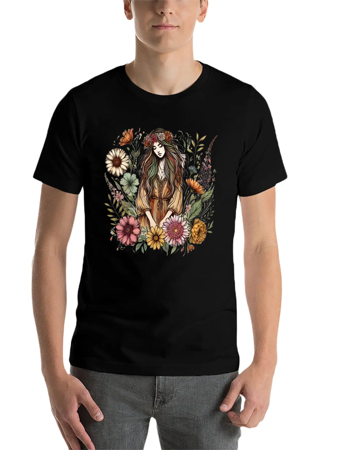 Boho Botanical Woman In Colour Unisex Casual T-Shirt – Clean Design For Daily Comfort
