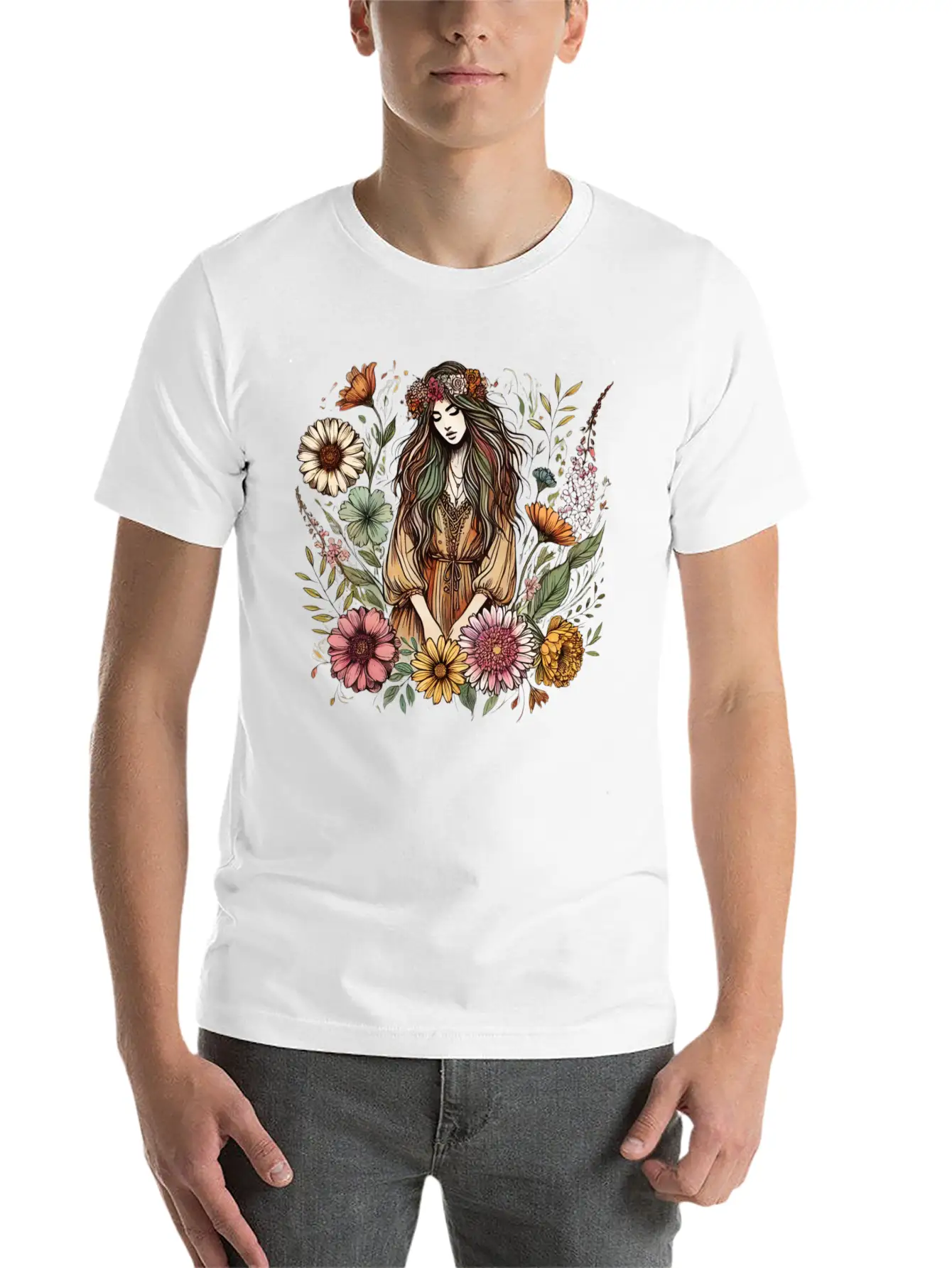 Boho Botanical Woman In Colour Unisex Casual T-Shirt – Clean Design For Daily Comfort