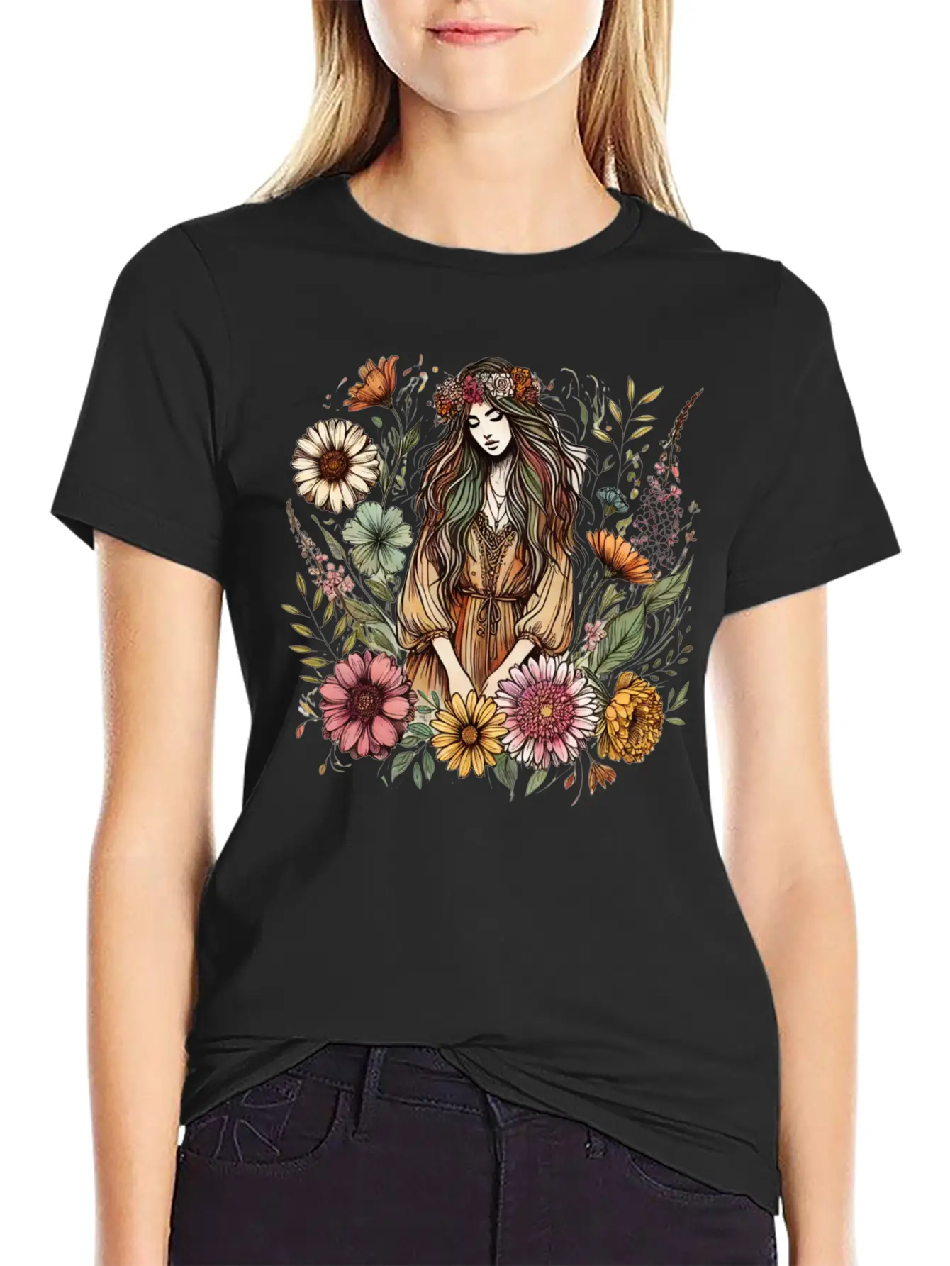 Boho Botanical Woman In Colour Unisex Casual T-Shirt – Clean Design For Daily Comfort