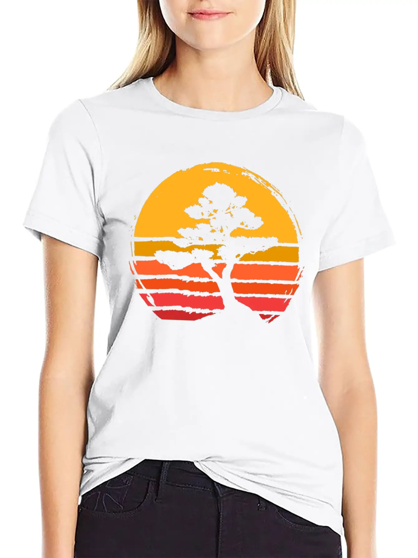 Bonsai Tree Sun Sunset Retro Vintage Gift Present Classic Fit Graphic Tee For Daily Comfort – Unisex Cotton Shirt