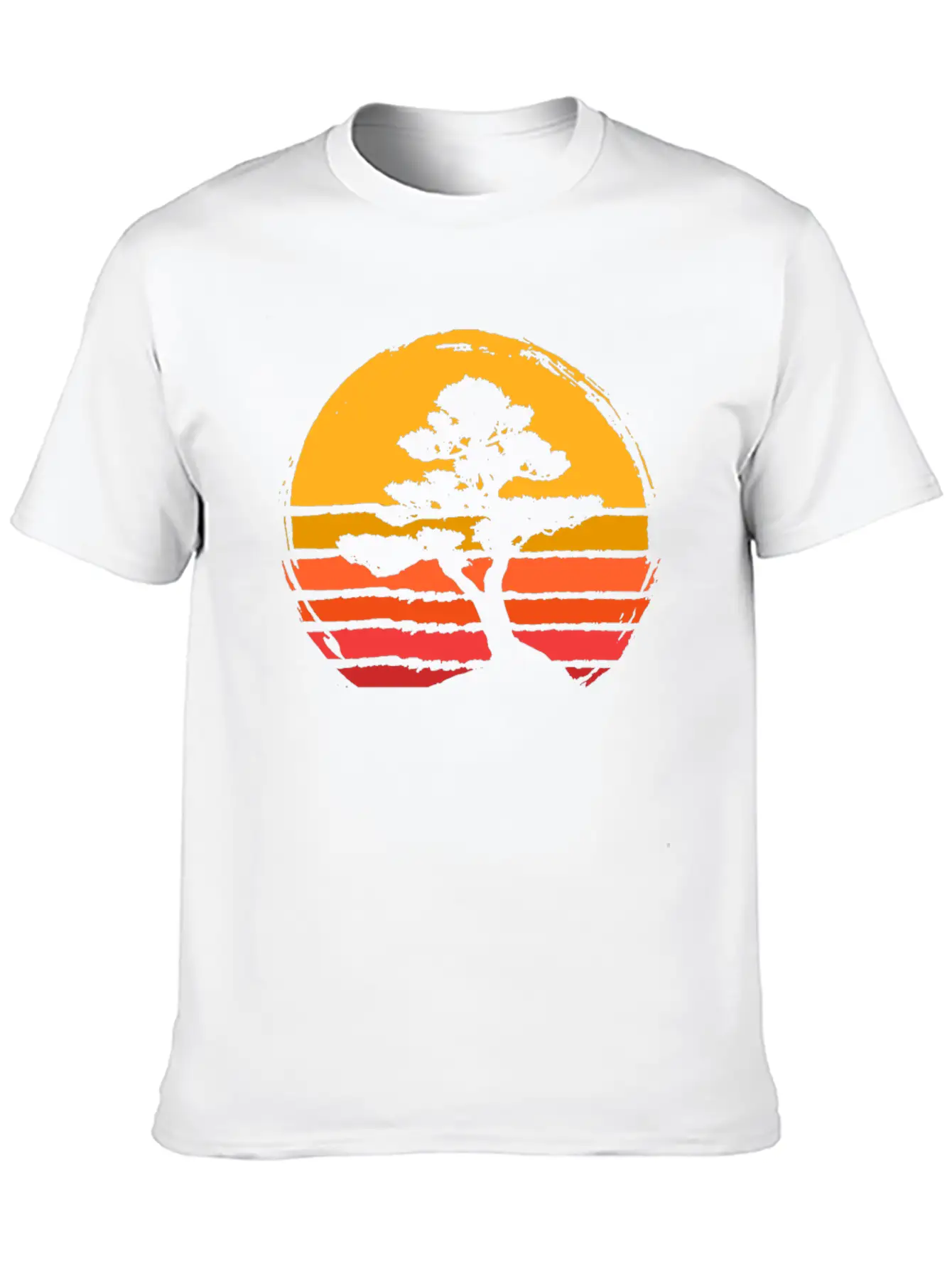 Bonsai Tree Sun Sunset Retro Vintage Gift Present Classic Fit Graphic Tee For Daily Comfort – Unisex Cotton Shirt