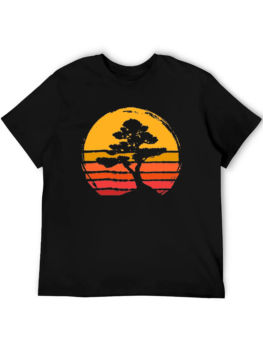 Bonsai Tree Sun Sunset Retro Vintage Gift Present Classic Fit Graphic Tee For Daily Comfort – Unisex Cotton Shirt