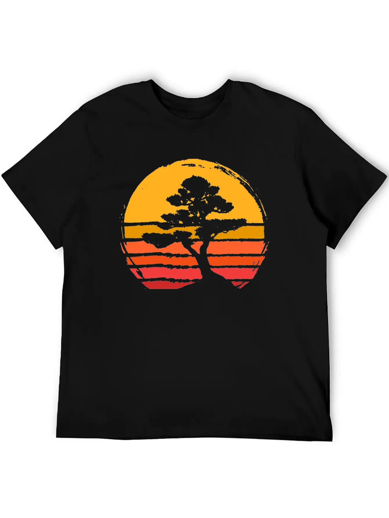 Bonsai Tree Sun Sunset Retro Vintage Gift Present Classic Fit Graphic Tee For Daily Comfort – Unisex Cotton Shirt