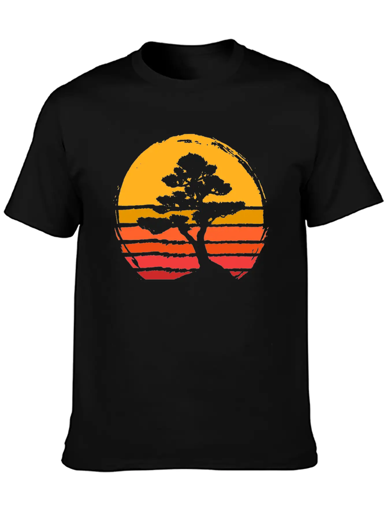 Bonsai Tree Sun Sunset Retro Vintage Gift Present Classic Fit Graphic Tee For Daily Comfort – Unisex Cotton Shirt