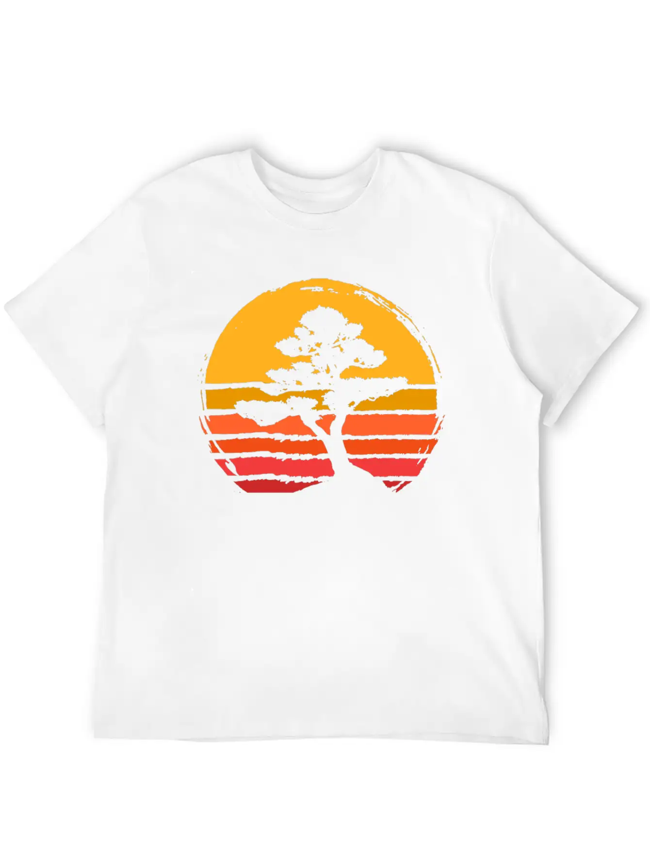 Bonsai Tree Sun Sunset Retro Vintage Gift Present Classic Fit Graphic Tee For Daily Comfort – Unisex Cotton Shirt