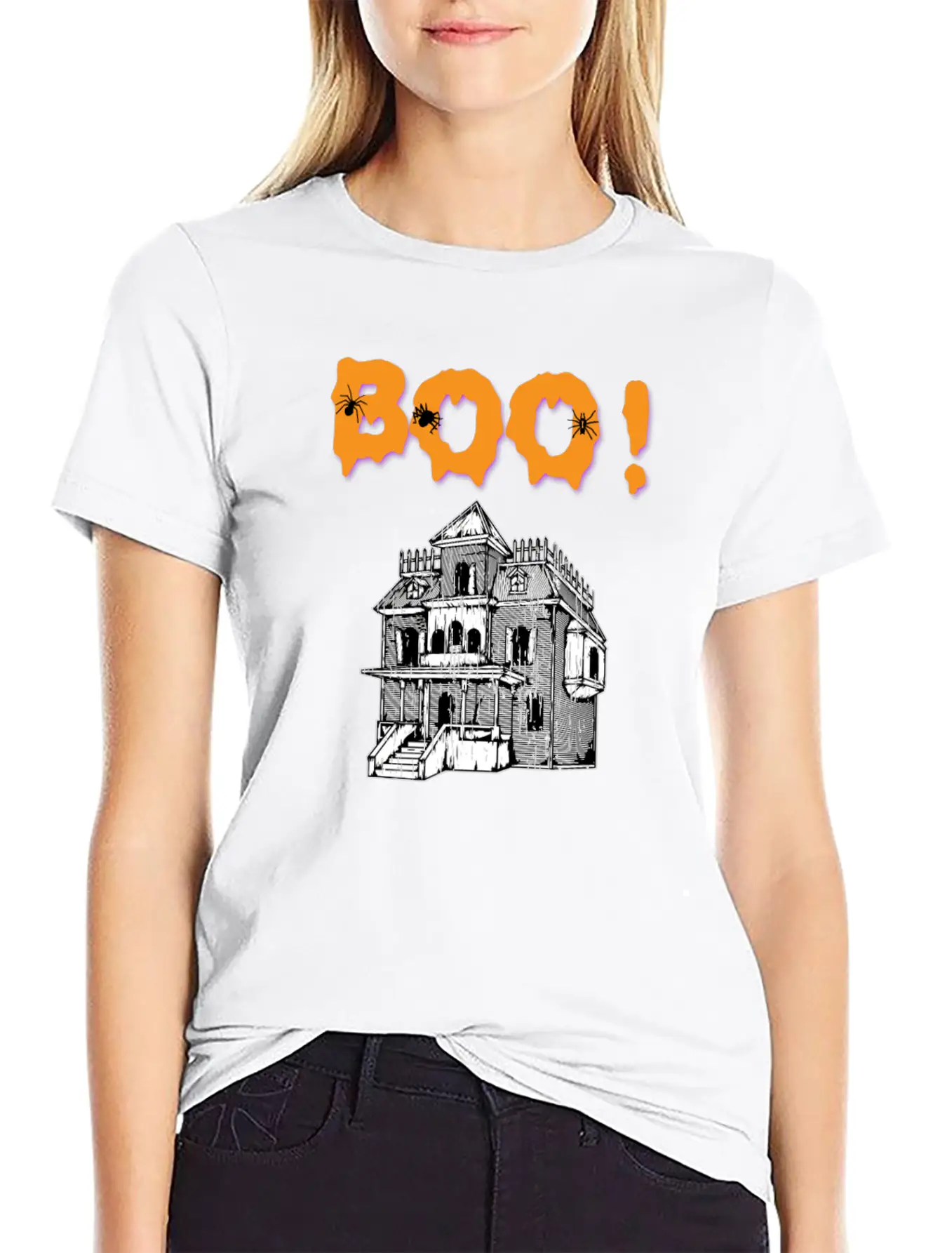 Boo! Haunted House Halloween Holiday T Shirt Breathable Soft Cotton T-Shirt – Timeless Casual Look
