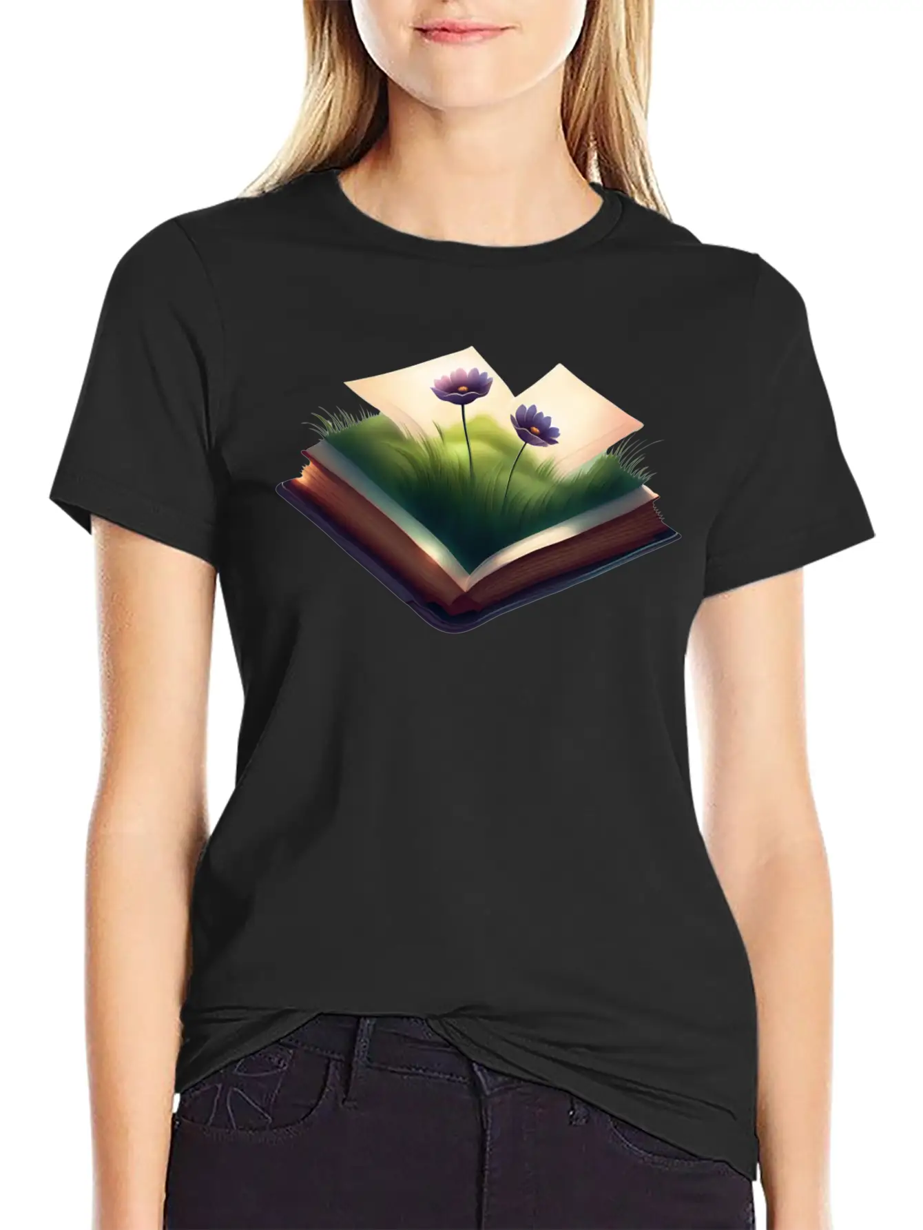 Book And Flower Casual Graphic T-Shirt – Simple And Comfortable Daily Wear