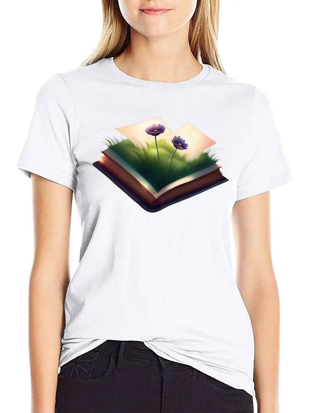 Book And Flower Casual Graphic T-Shirt – Simple And Comfortable Daily Wear